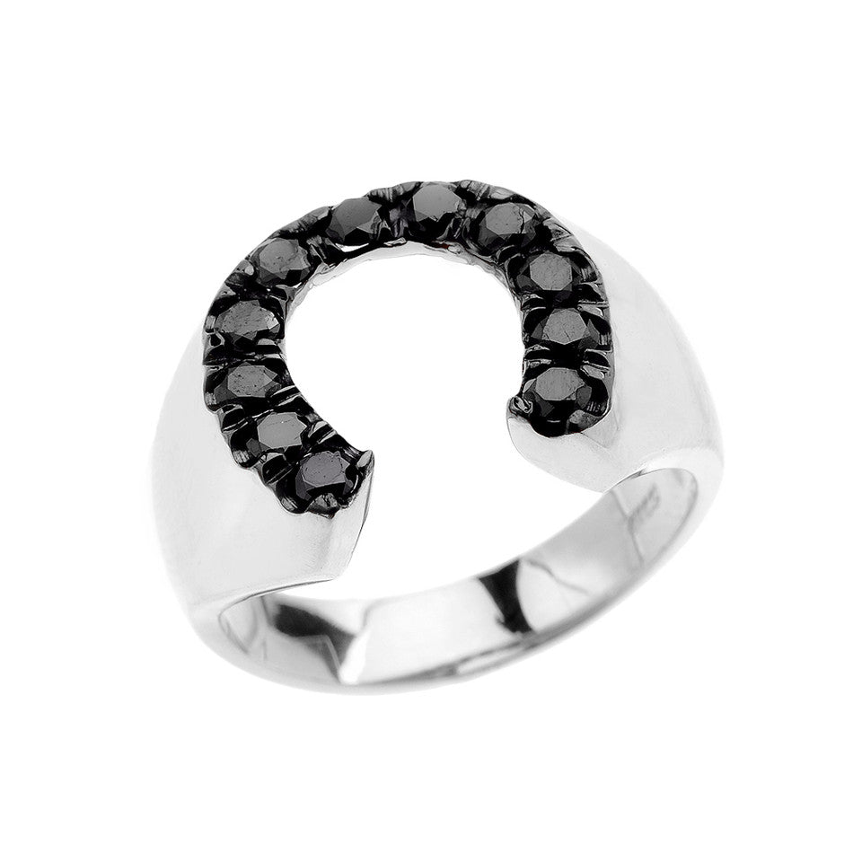 Gold Black Diamond Horseshoe Lucky Men's Ring, view 2