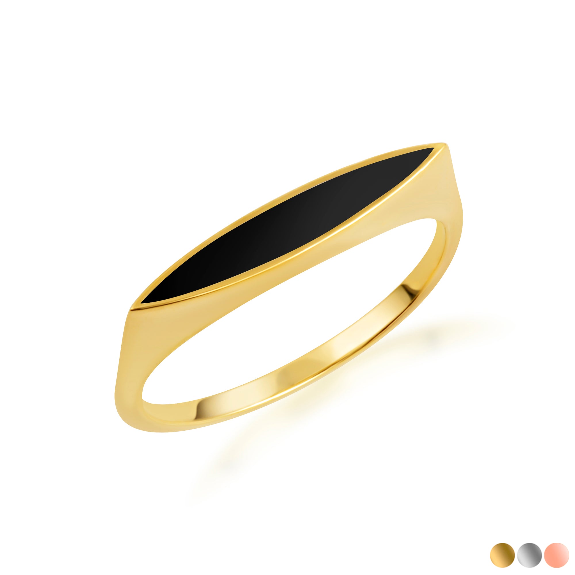 Gold Black Enamel Marquise Signet Ring