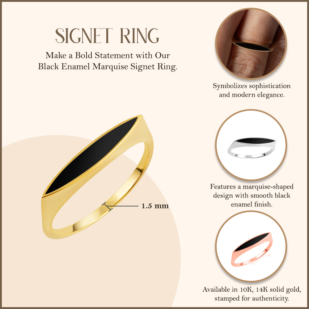Gold Black Enamel Marquise Signet Ring, view 3
