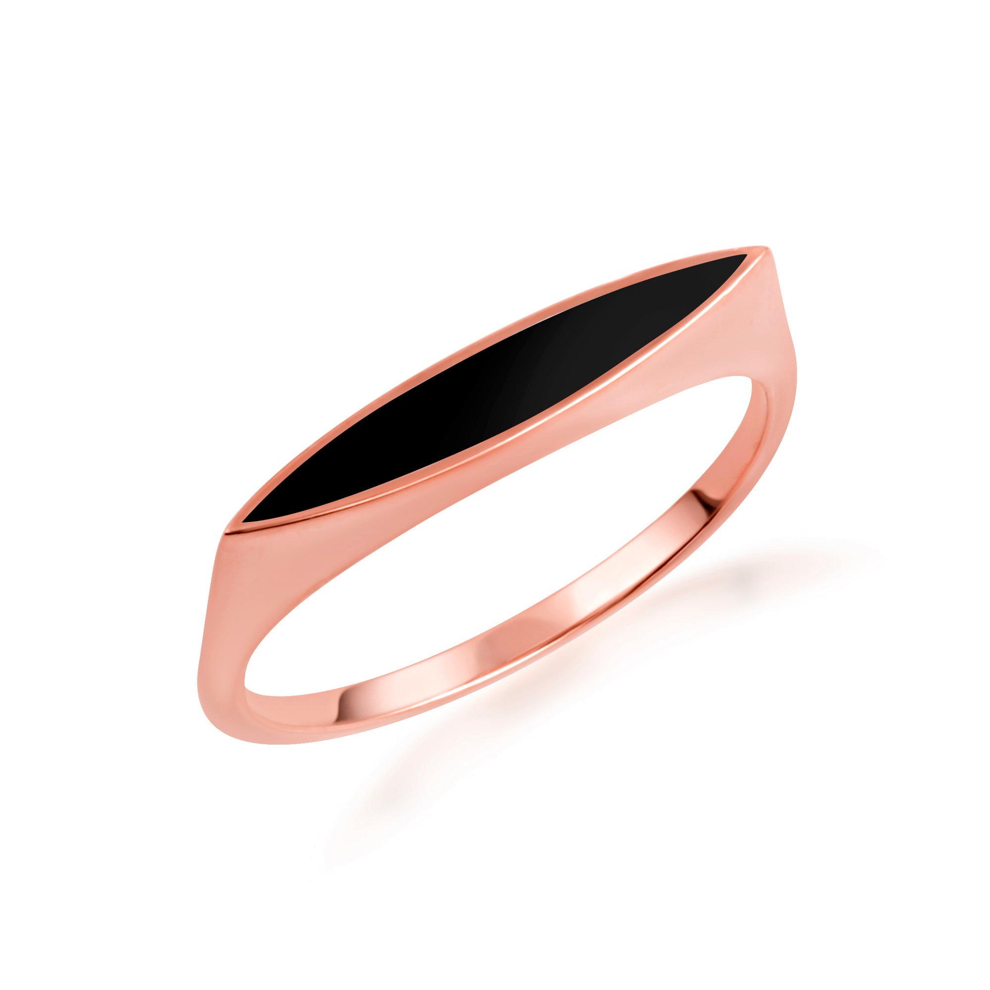 Gold Black Enamel Marquise Signet Ring, view 5