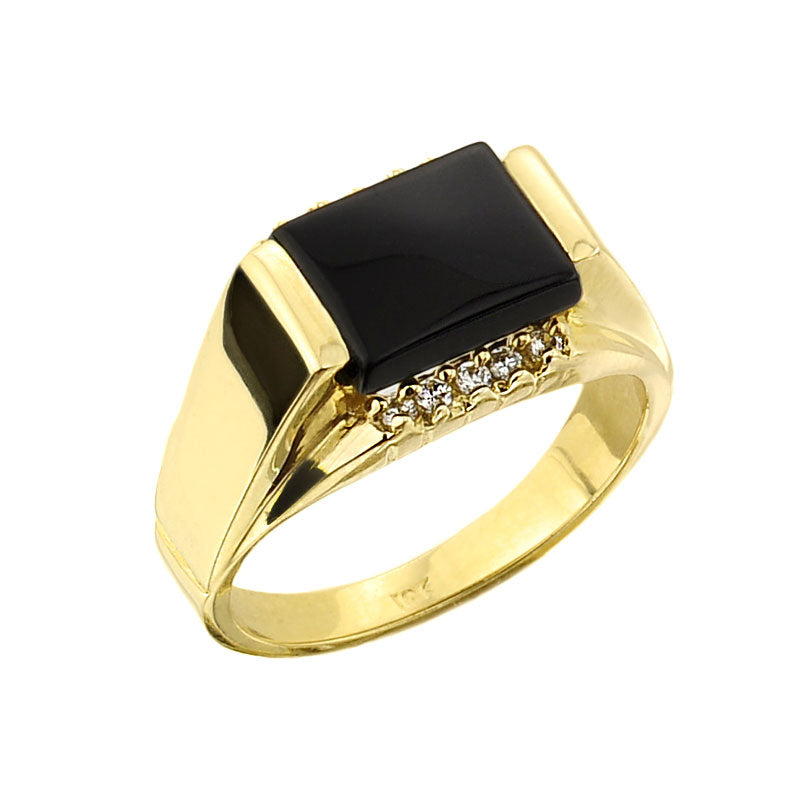 Gold Black Onyx and Diamond Men's Ring