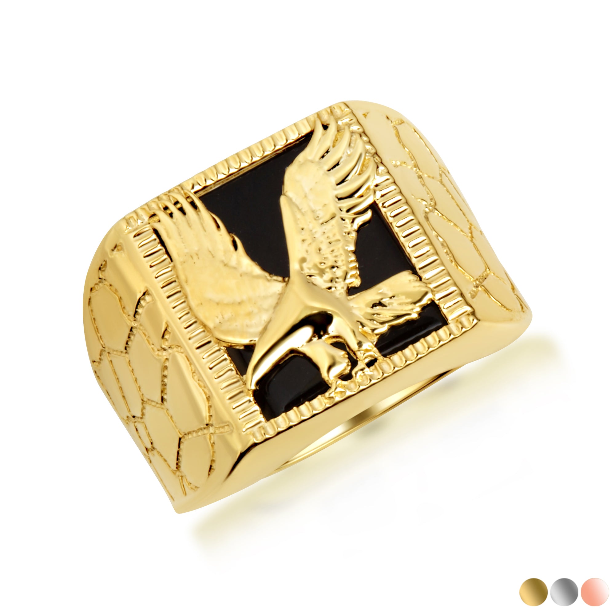 Gold Black Onyx Eagle Nugget Signet Ring