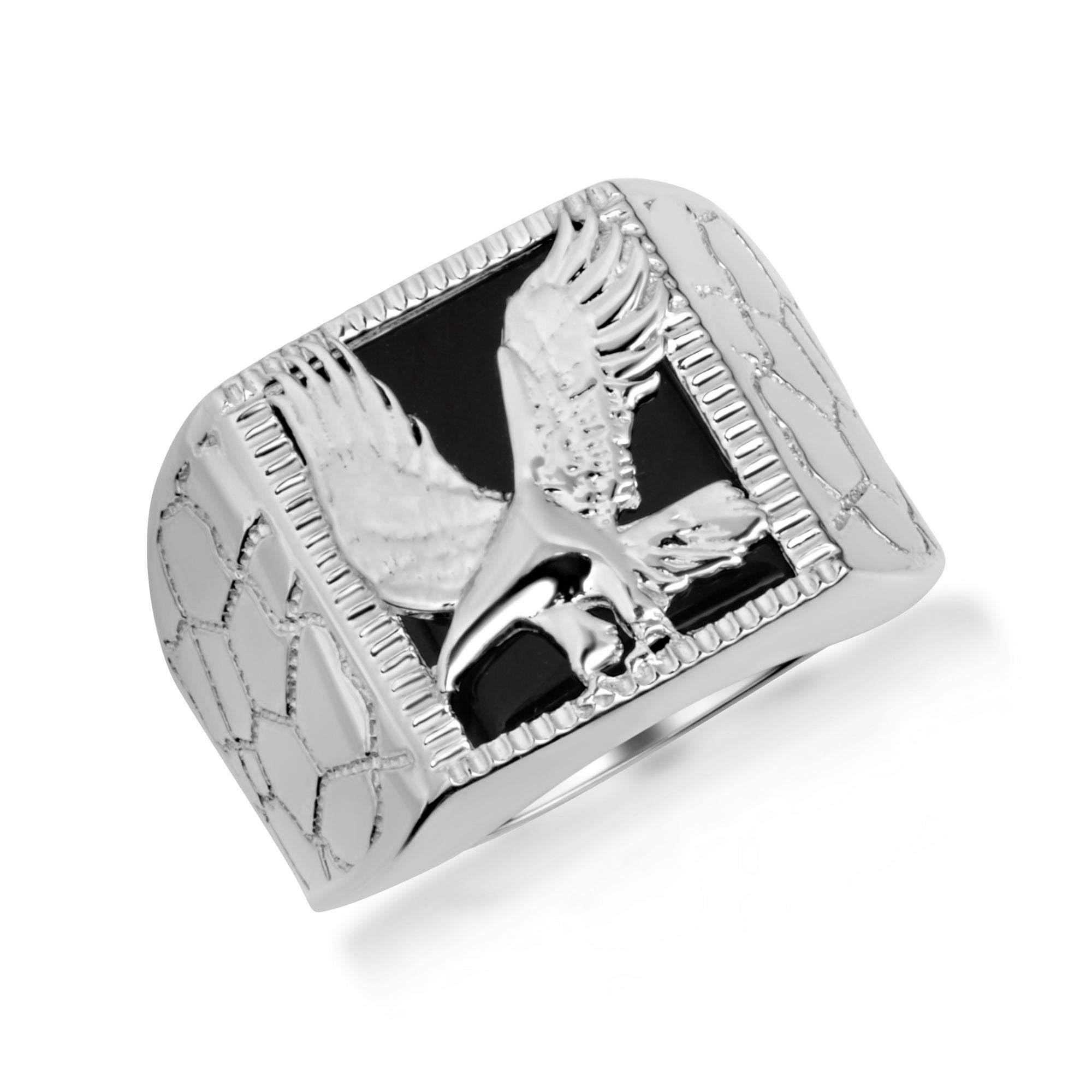 Gold Black Onyx Eagle Nugget Signet Ring, view 4