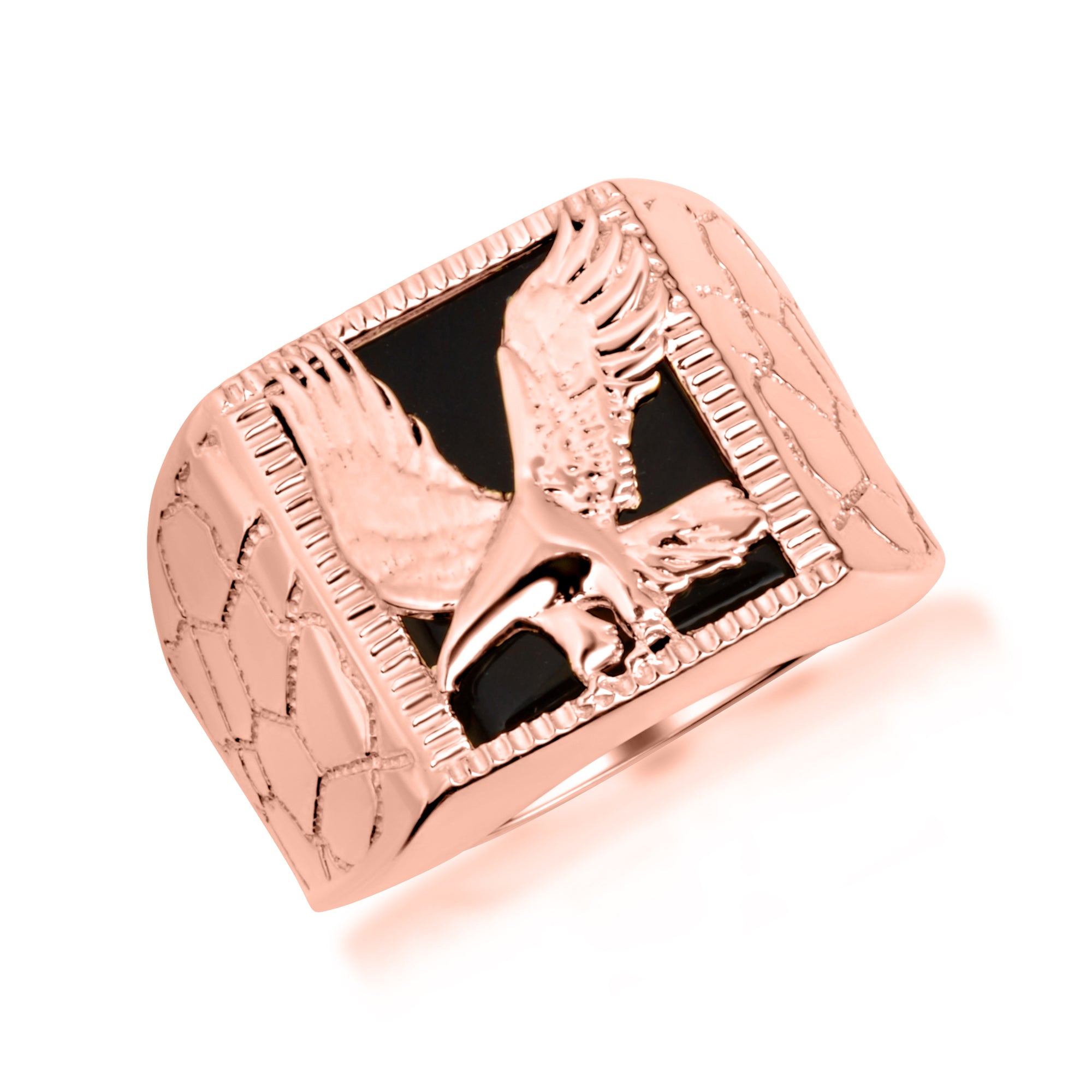 Gold Black Onyx Eagle Nugget Signet Ring, view 5