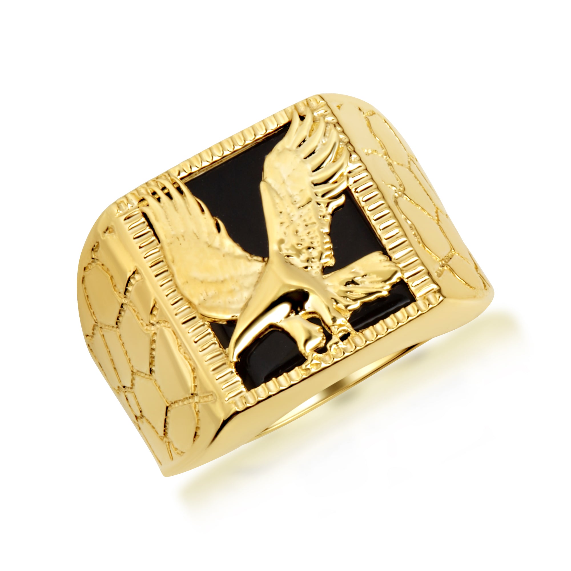 Gold Black Onyx Eagle Nugget Signet Ring, view 6