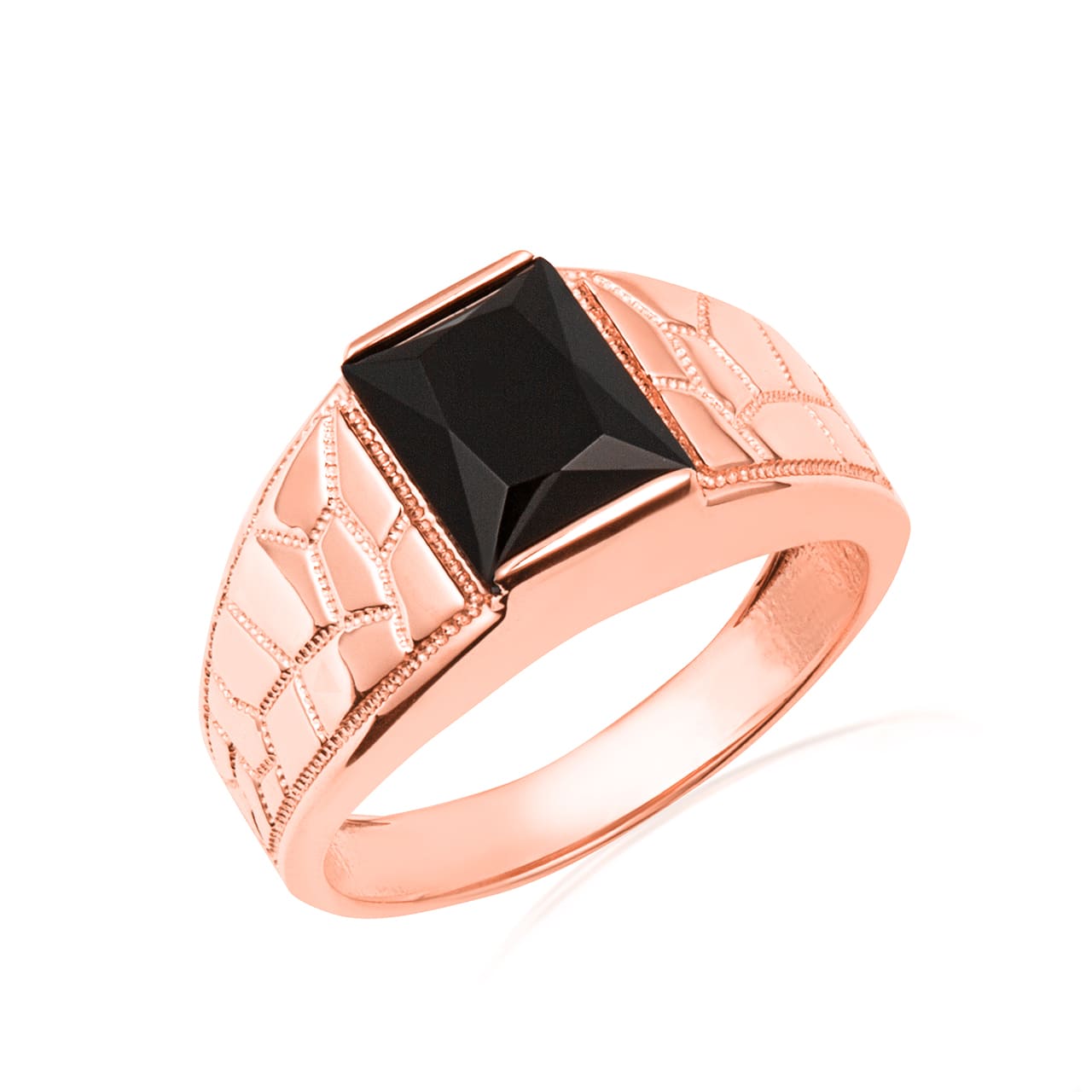 Gold Black Onyx Gemstone Nugget Milgrain Signet Ring, view 3