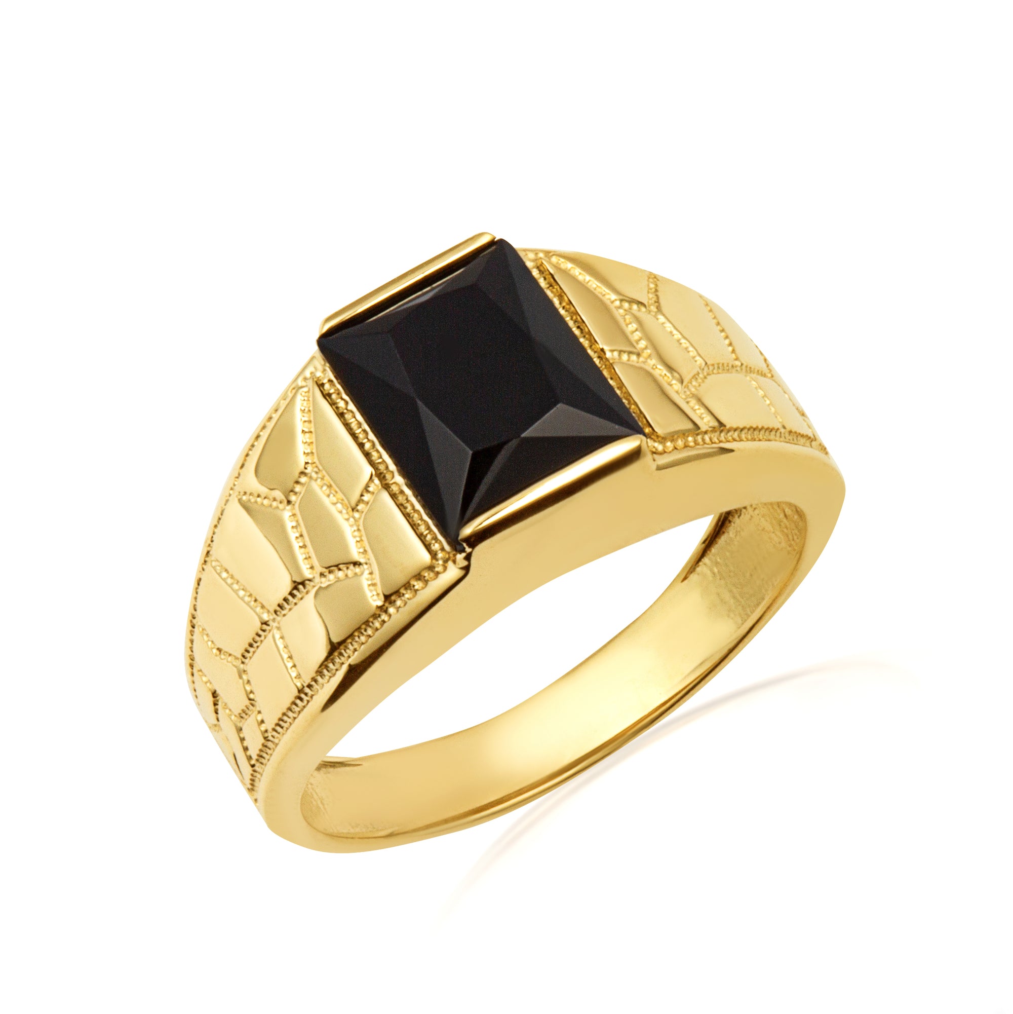 Gold Black Onyx Gemstone Nugget Milgrain Signet Ring, view 5