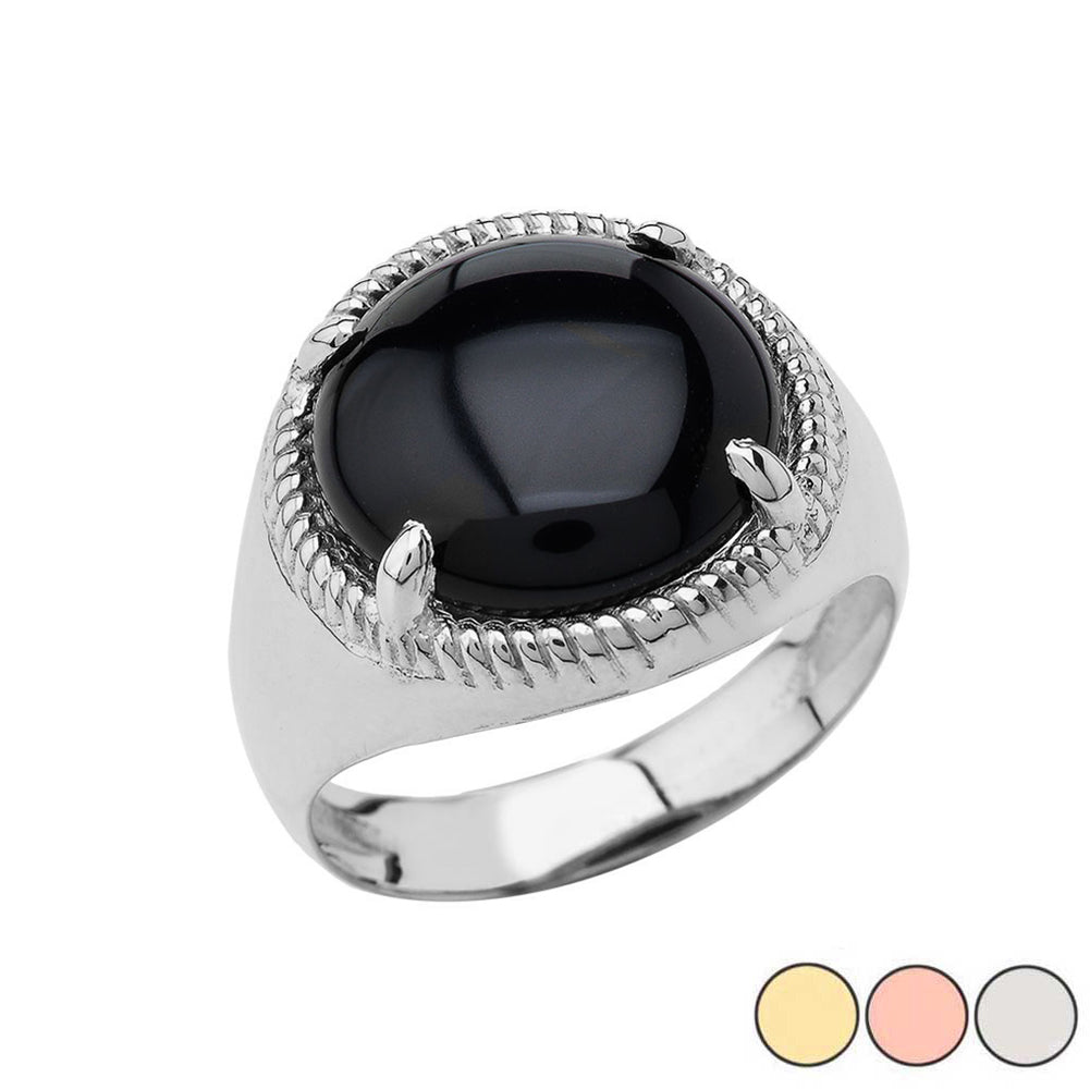 Gold Black Onyx Gemstone Rope Ring, view 2