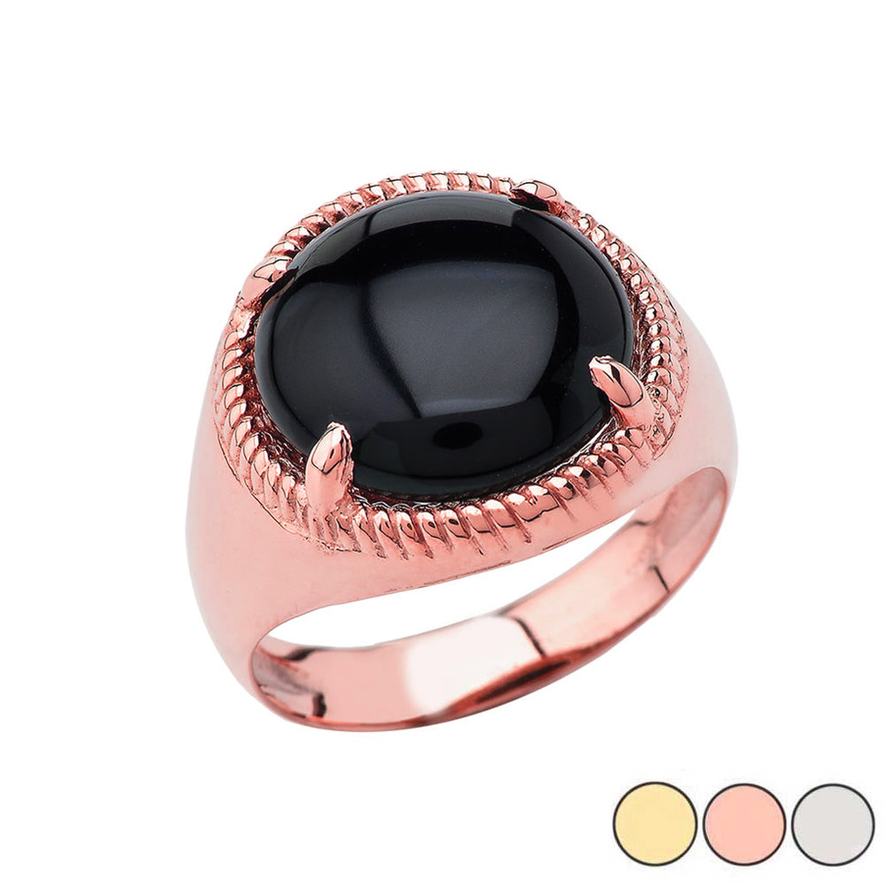 Gold Black Onyx Gemstone Rope Ring, view 3