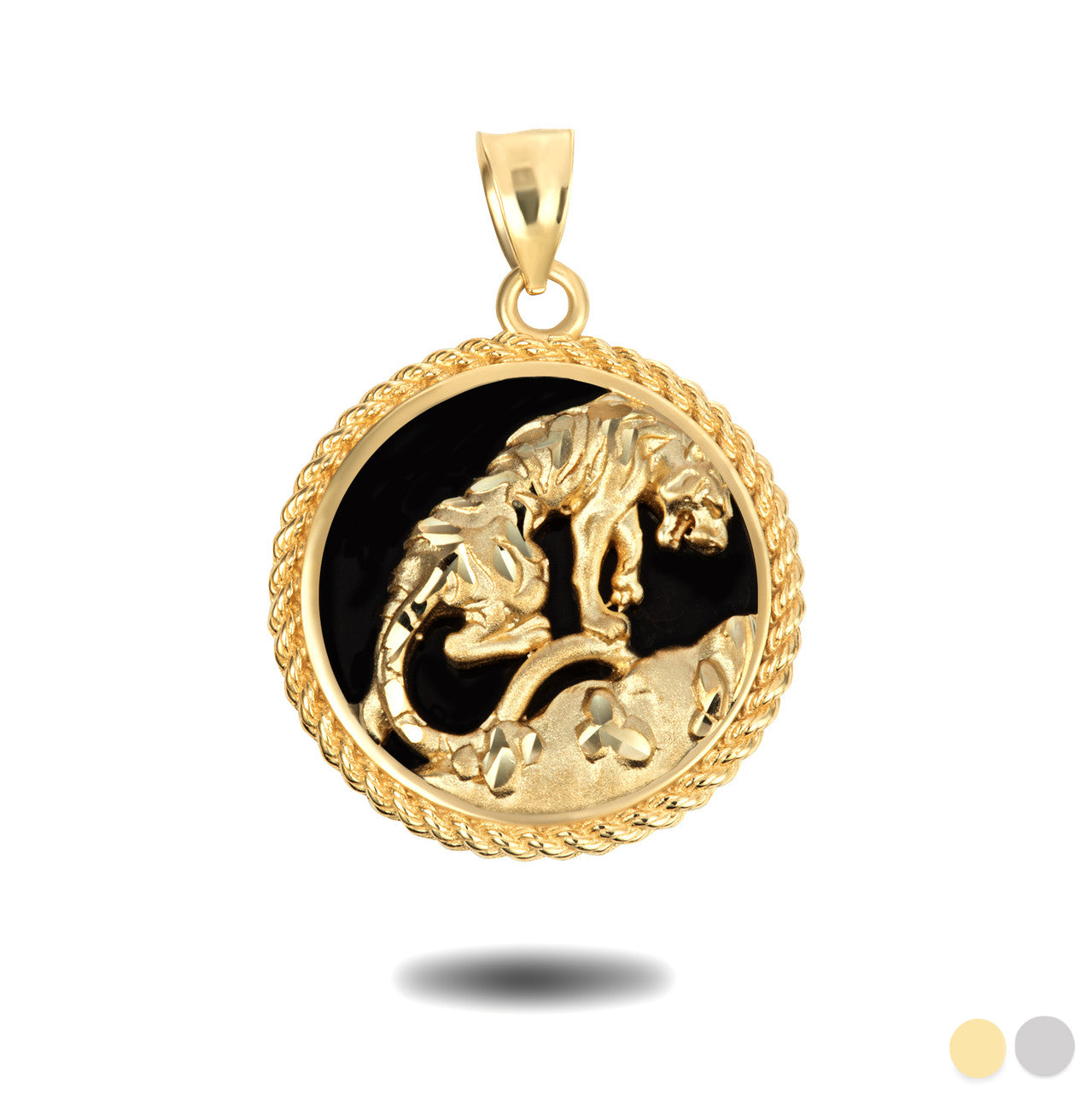 Gold Black Onyx Tiger Diamond Cut Rope Pendant Necklace