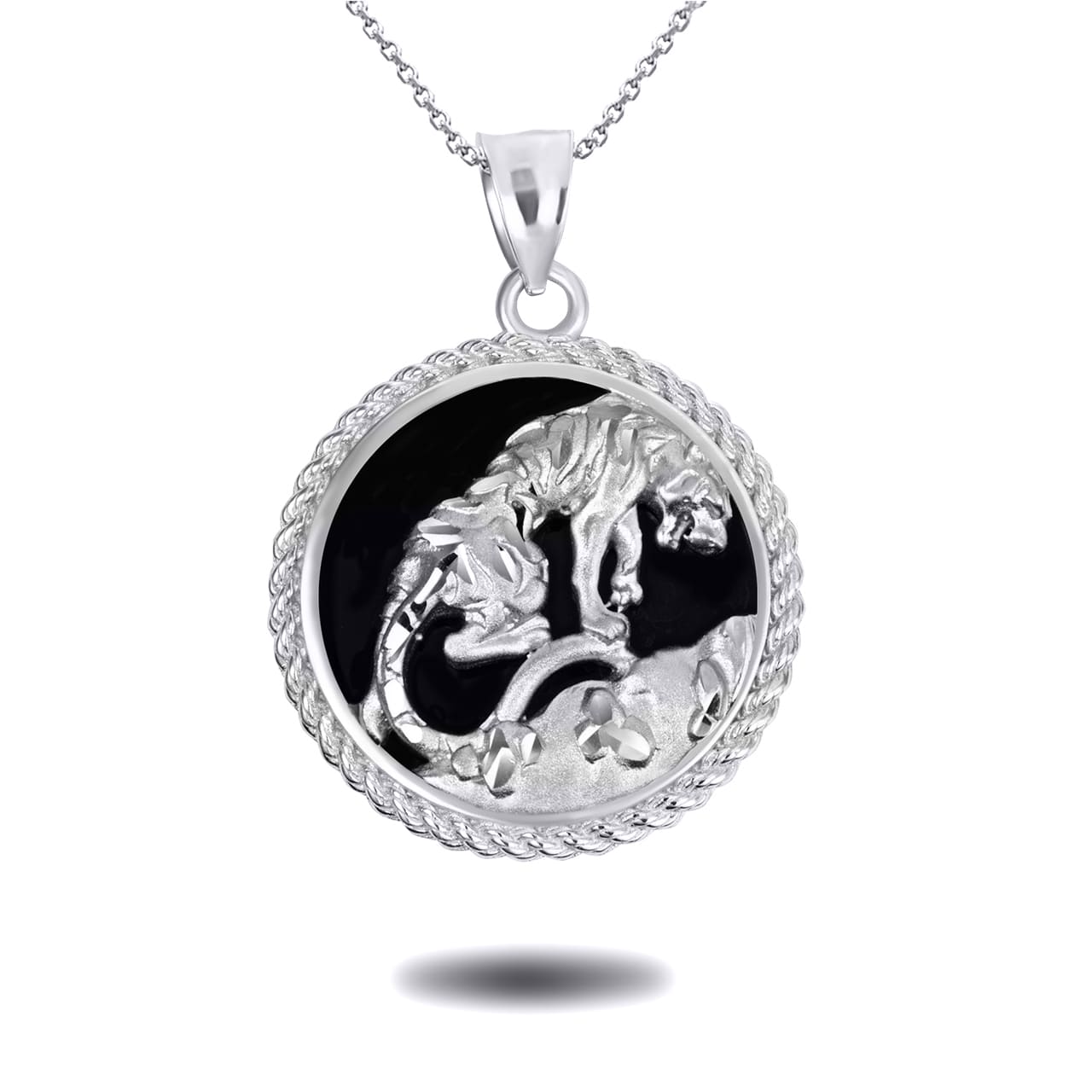 Gold Black Onyx Tiger Diamond Cut Rope Pendant Necklace, view 6