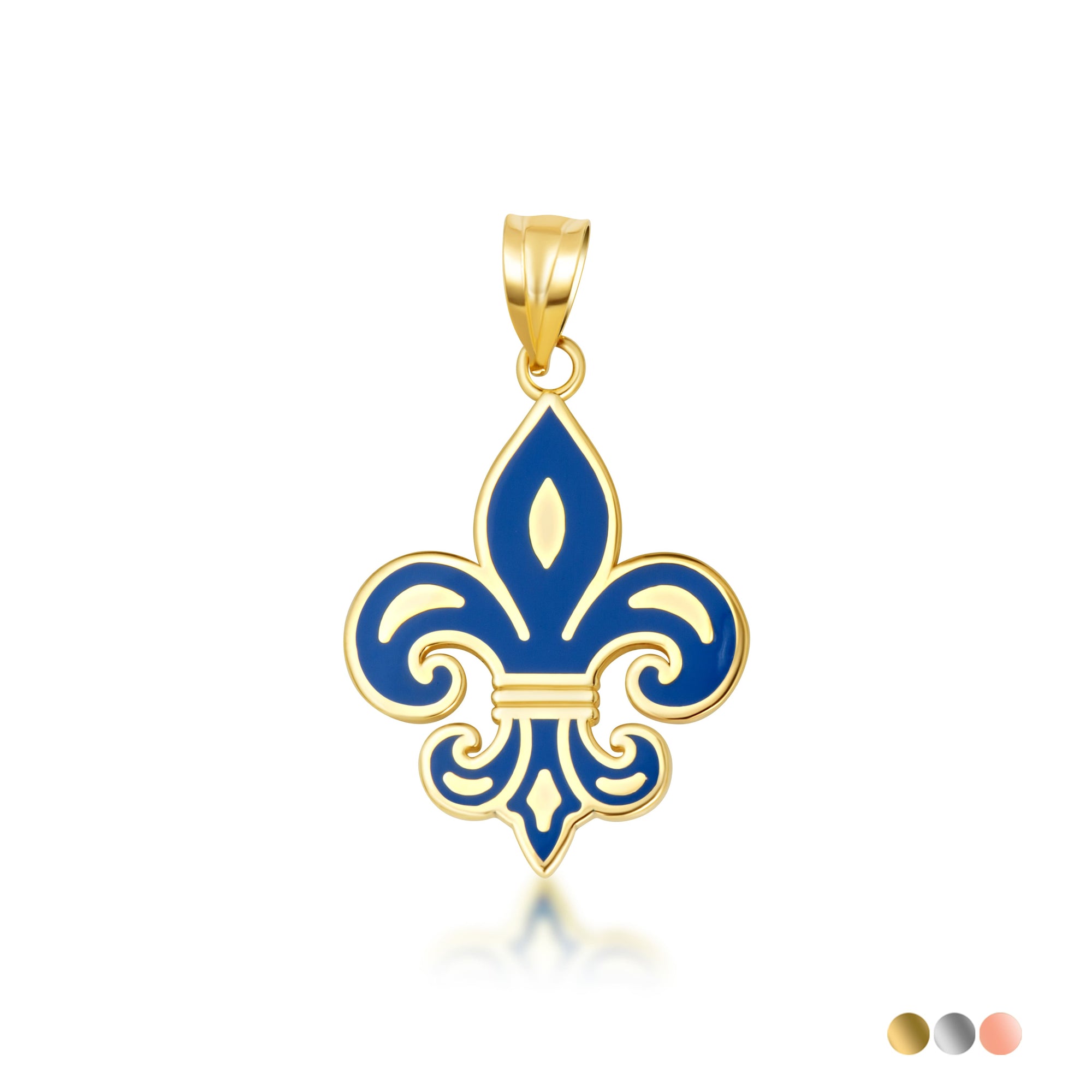 Gold Blue Enamel French Fleur-de-lis Pendant Necklace