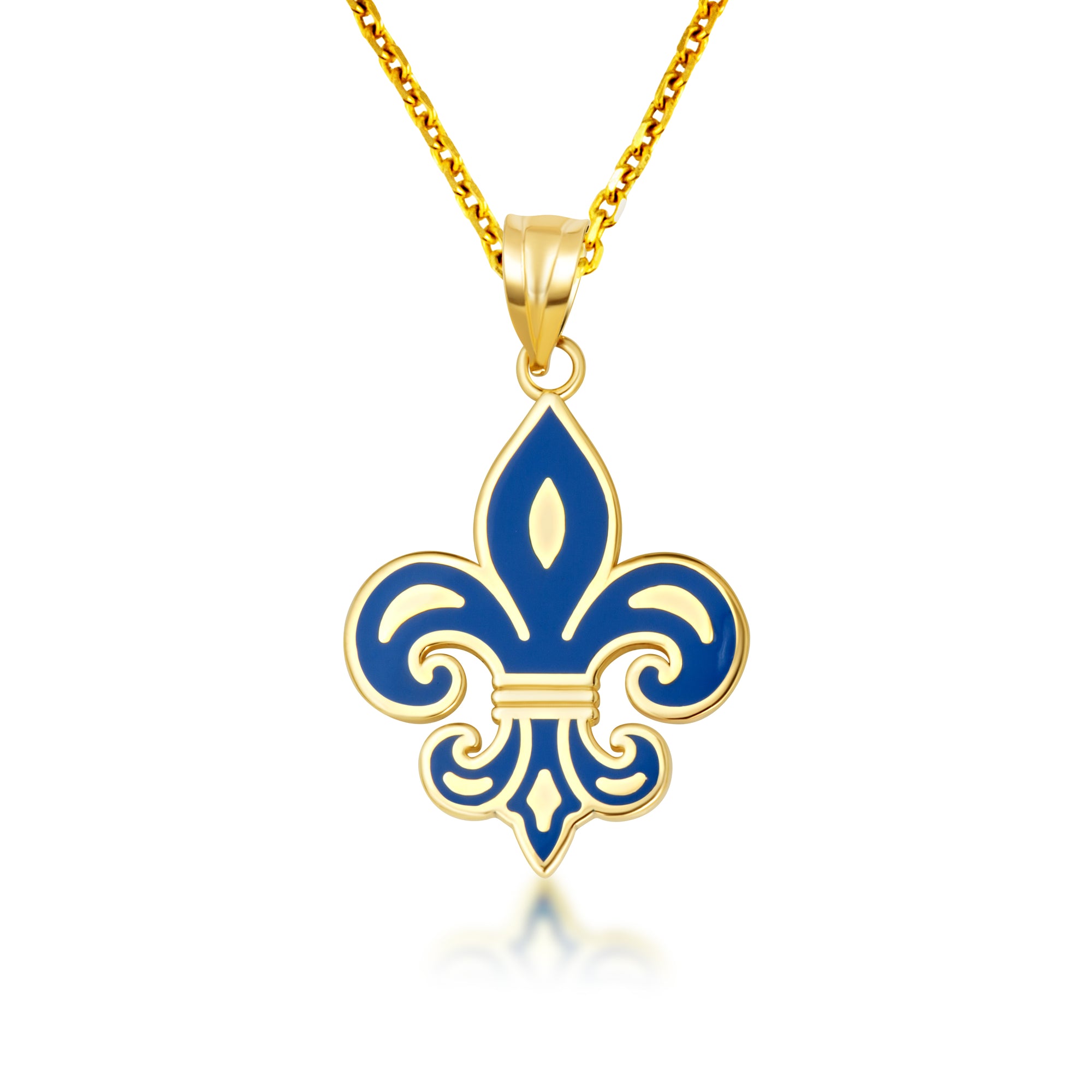 Gold Blue Enamel French Fleur-de-lis Pendant Necklace, view 4