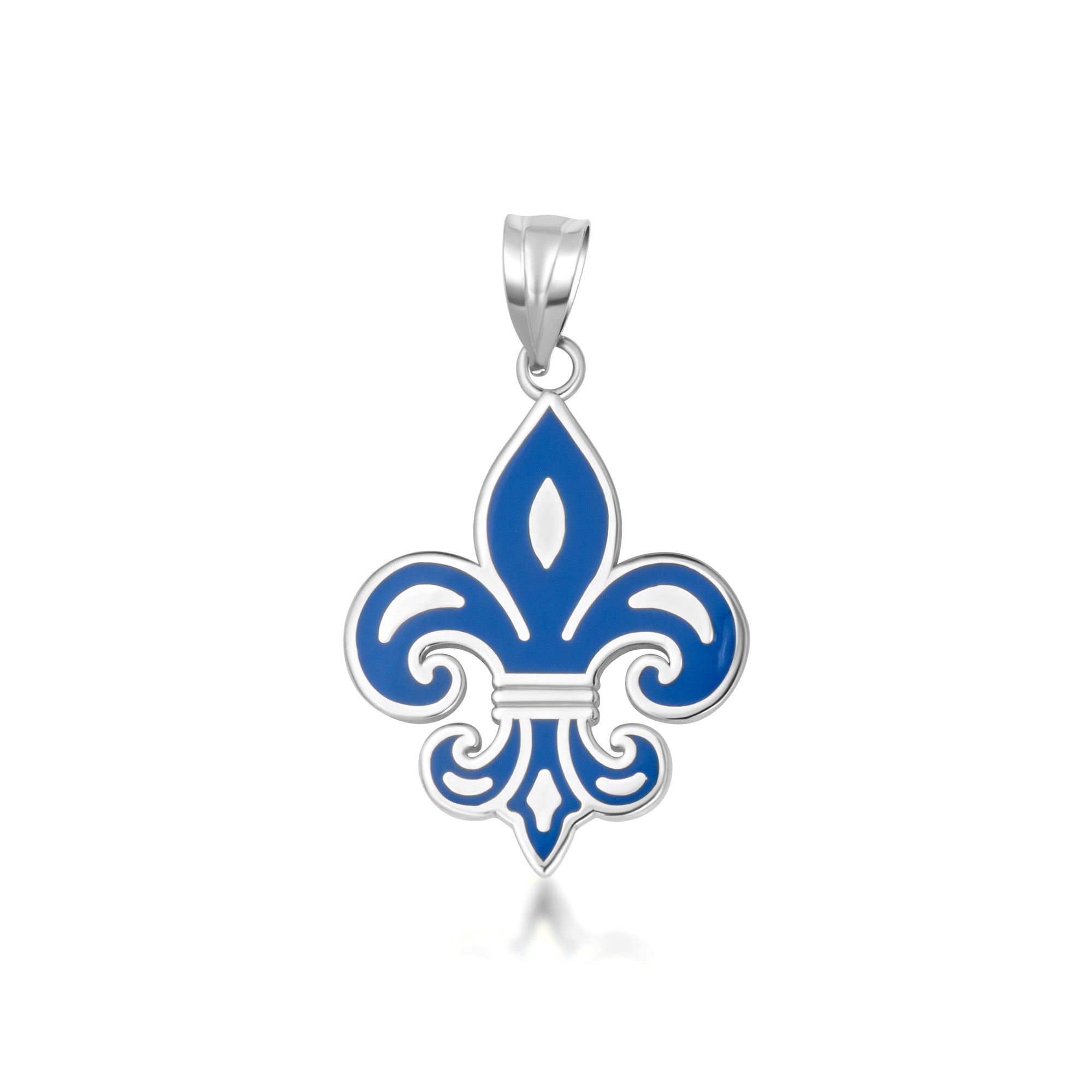 Gold Blue Enamel French Fleur-de-lis Pendant Necklace, view 5