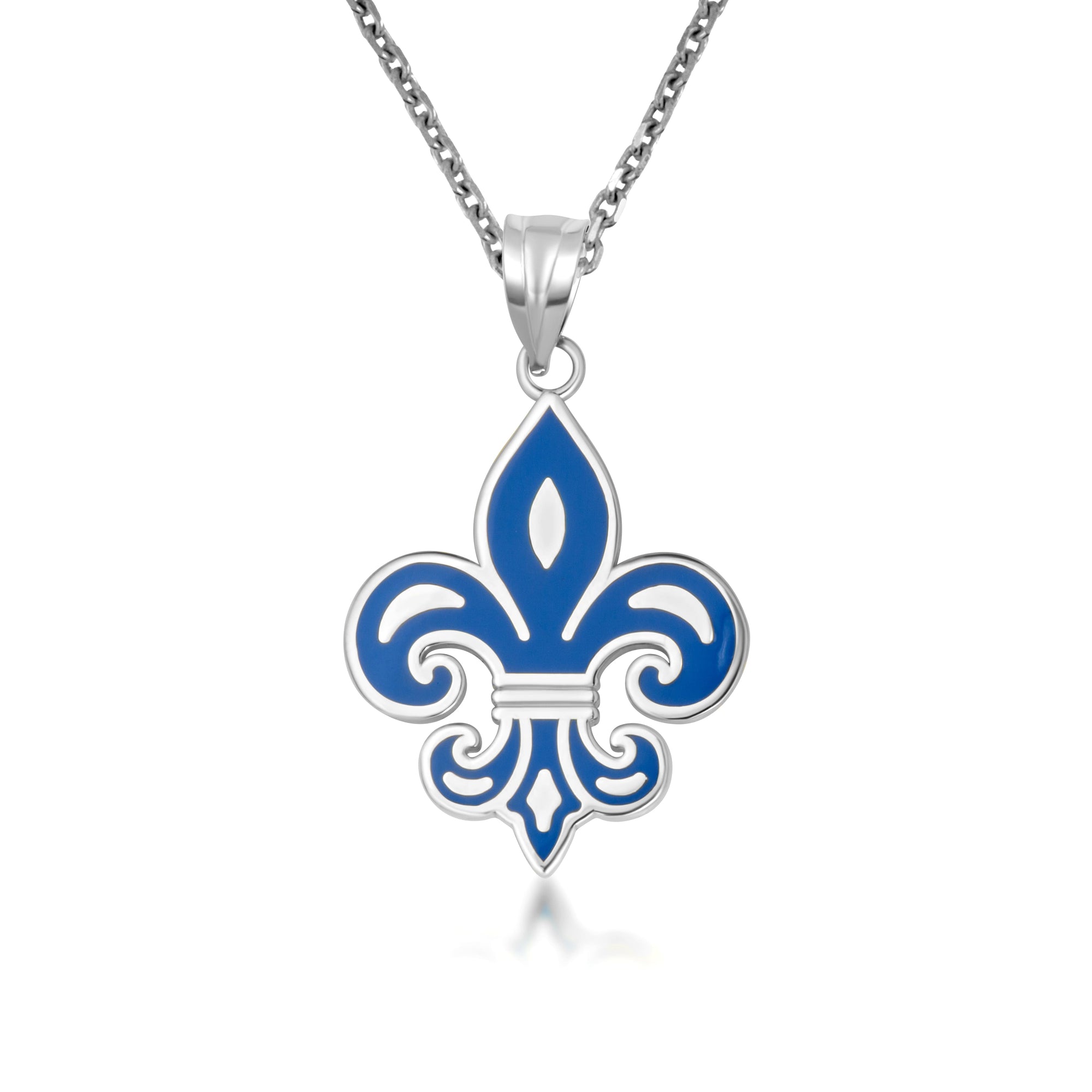 Gold Blue Enamel French Fleur-de-lis Pendant Necklace, view 6