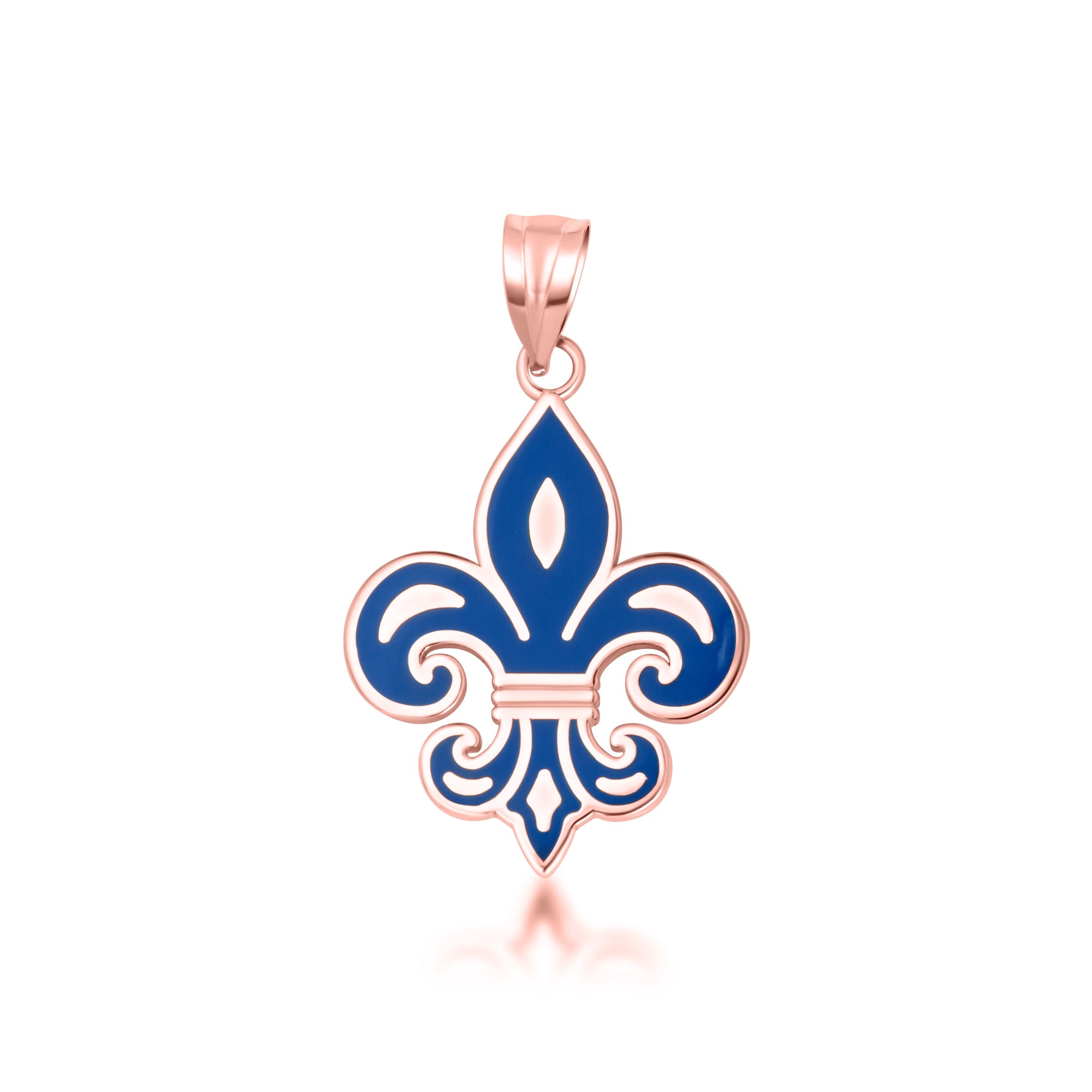Gold Blue Enamel French Fleur-de-lis Pendant Necklace, view 7