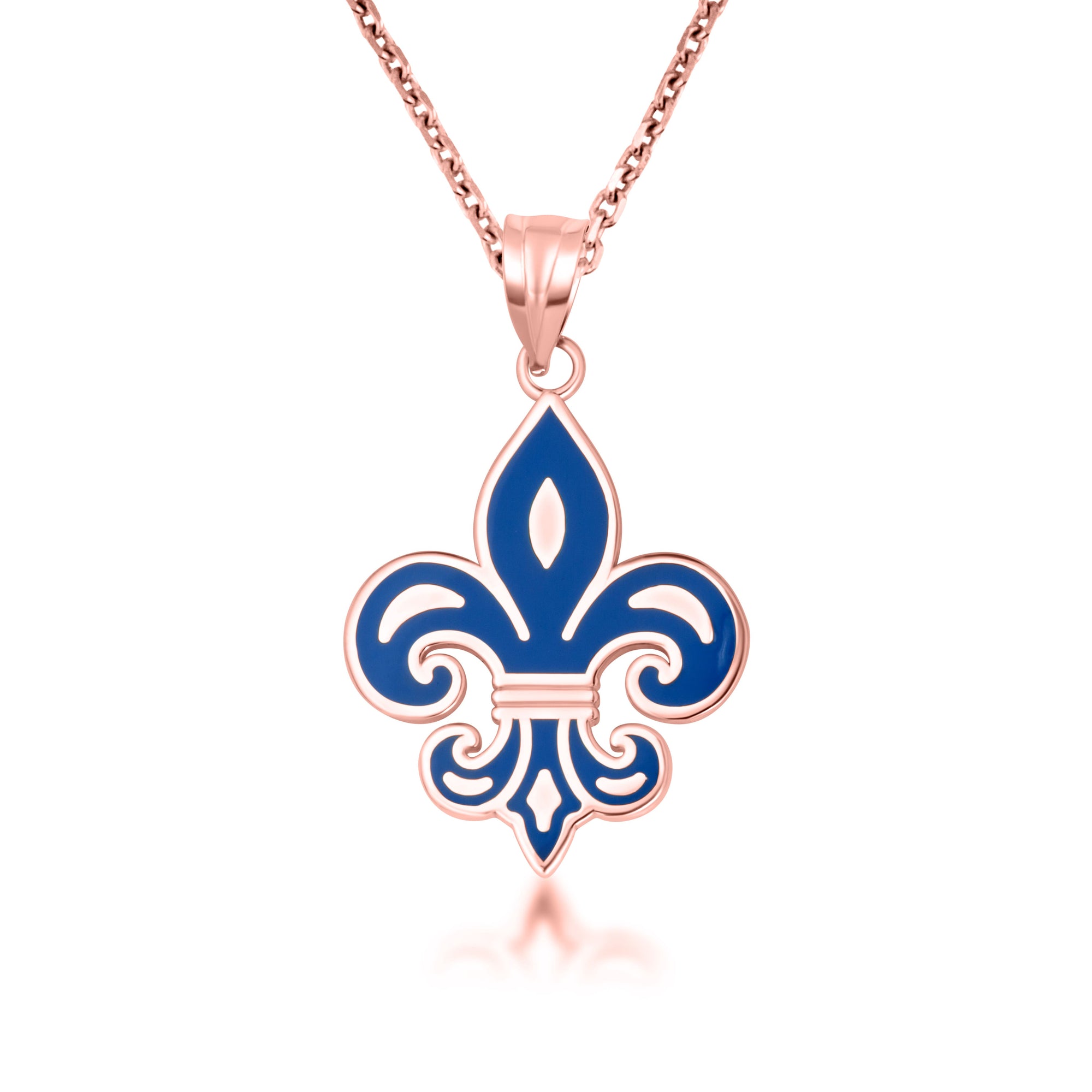 Gold Blue Enamel French Fleur-de-lis Pendant Necklace, view 8