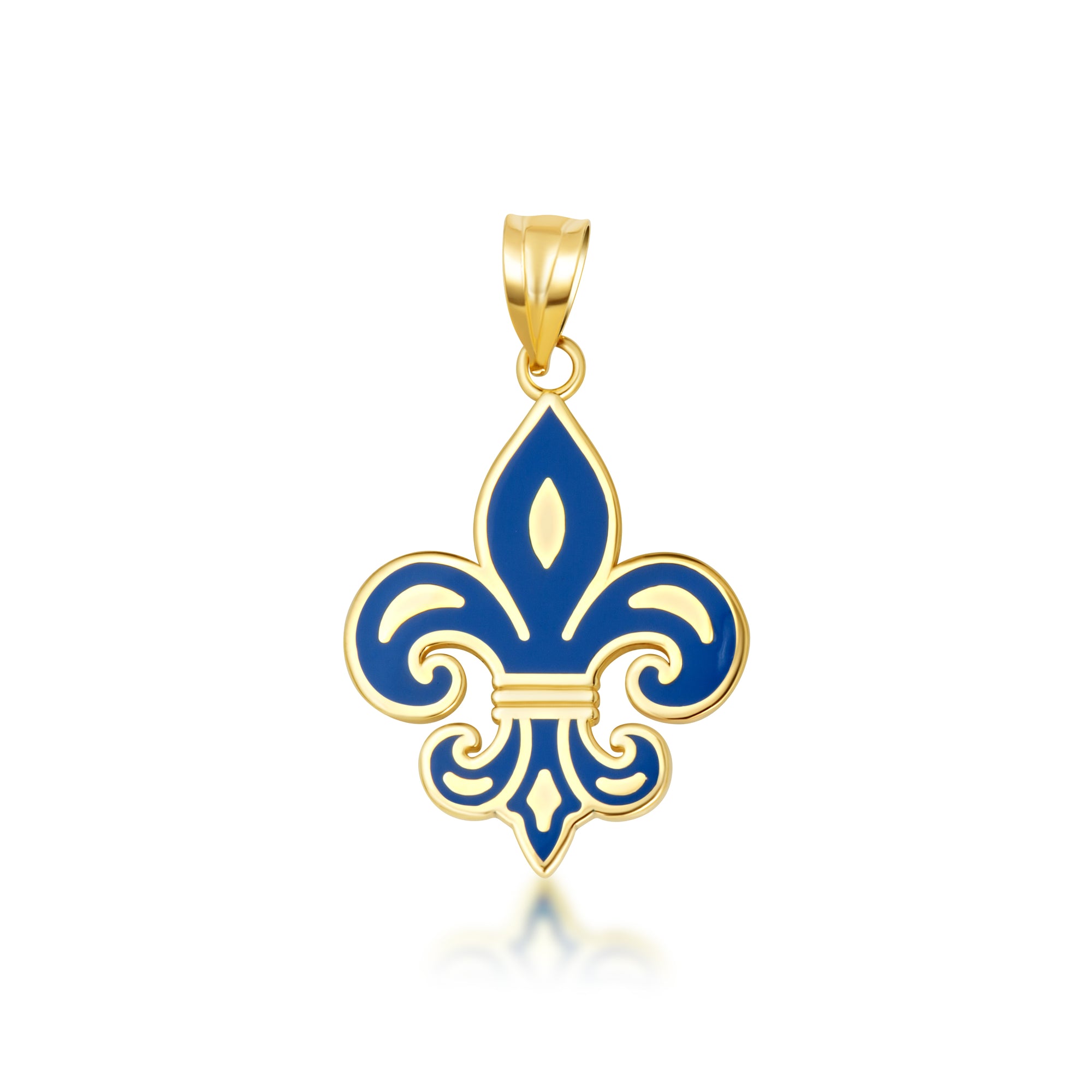 Gold Blue Enamel French Fleur-de-lis Pendant Necklace, view 9