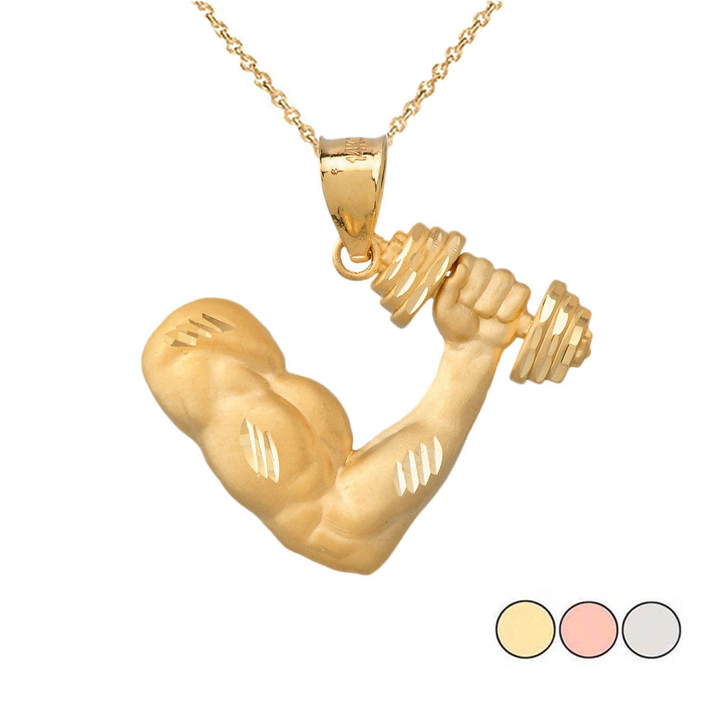 Gold Bodybuilder Gym Weightlifting Pendant Necklace
