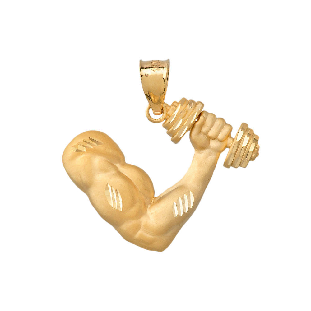 Gold Bodybuilder Gym Weightlifting Pendant Necklace, view 2