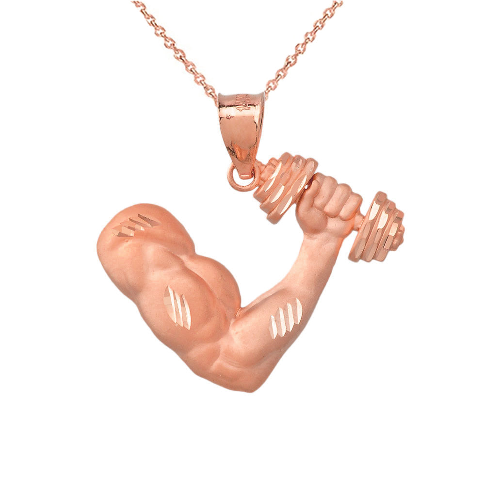 Gold Bodybuilder Gym Weightlifting Pendant Necklace, view 3