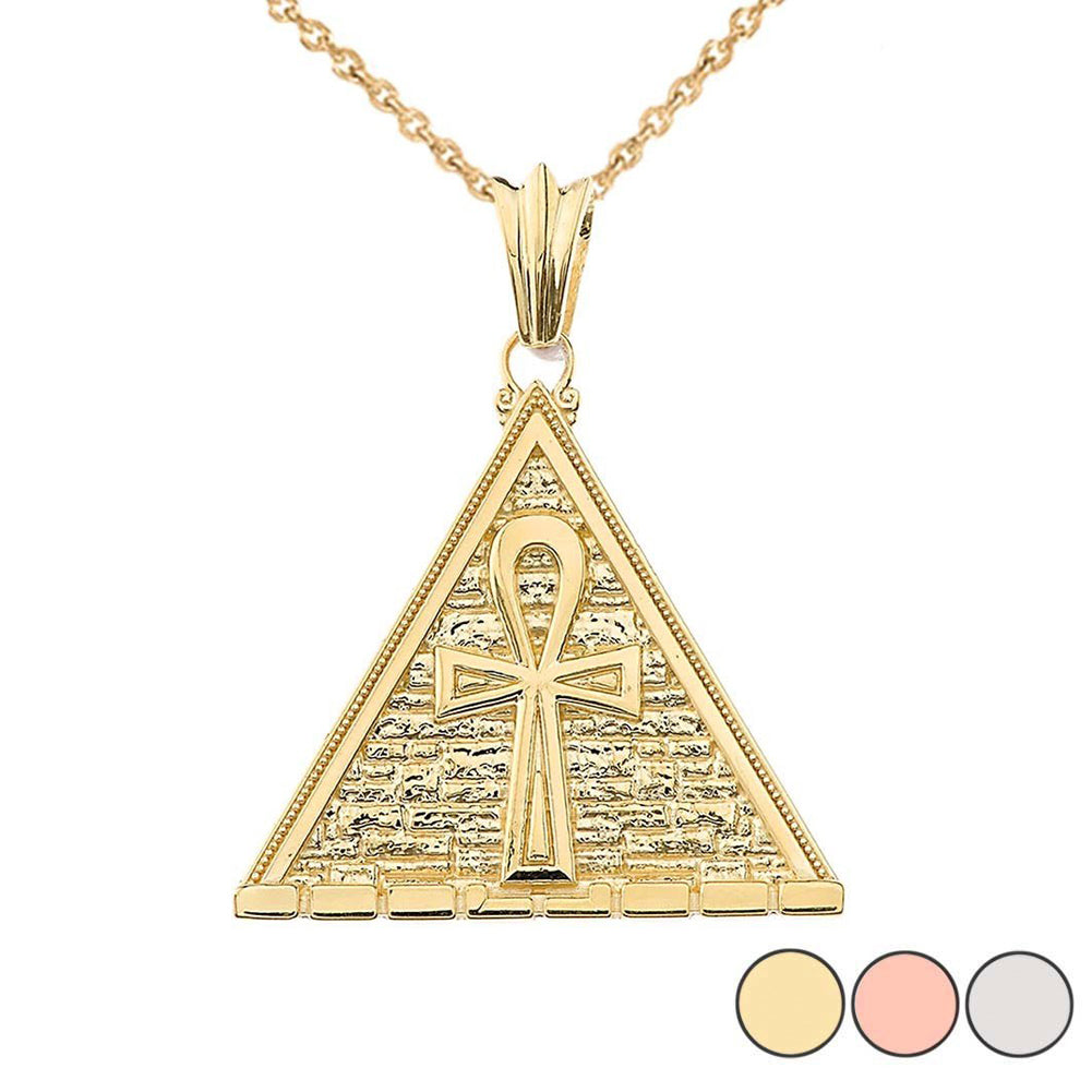 Gold Bold Ankh Pyramid Pendant Necklace