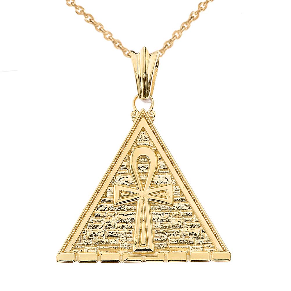 Gold Bold Ankh Pyramid Pendant Necklace, view 2
