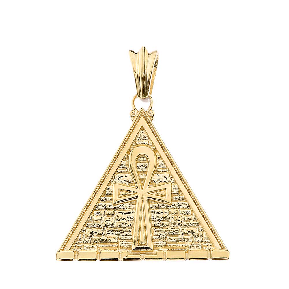 Gold Bold Ankh Pyramid Pendant Necklace, view 3