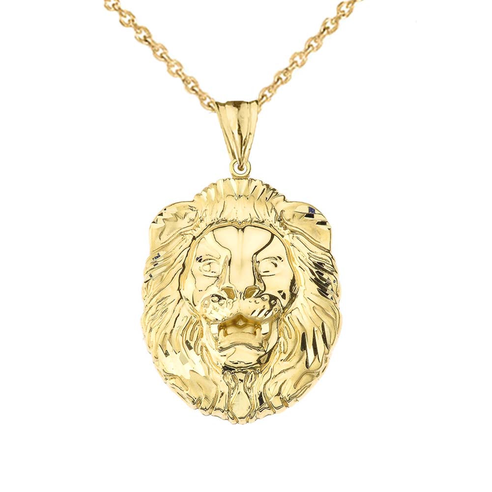 Gold Bold Lion Statement Pendant Necklace (Large)