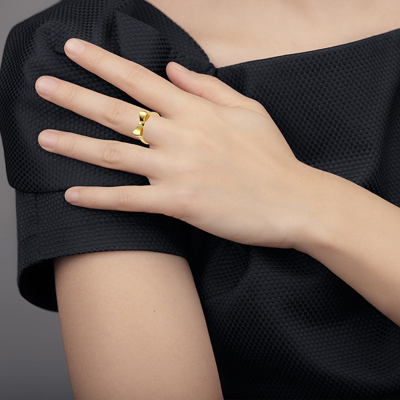 Gold Bow Tie Ribbon Ring, view 2