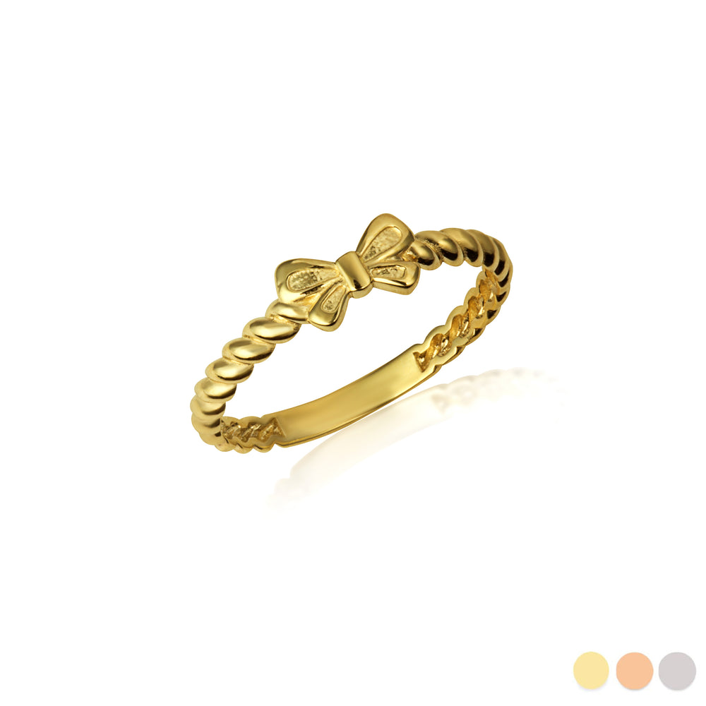 Gold Bow Tie Ribbon Rope Ring