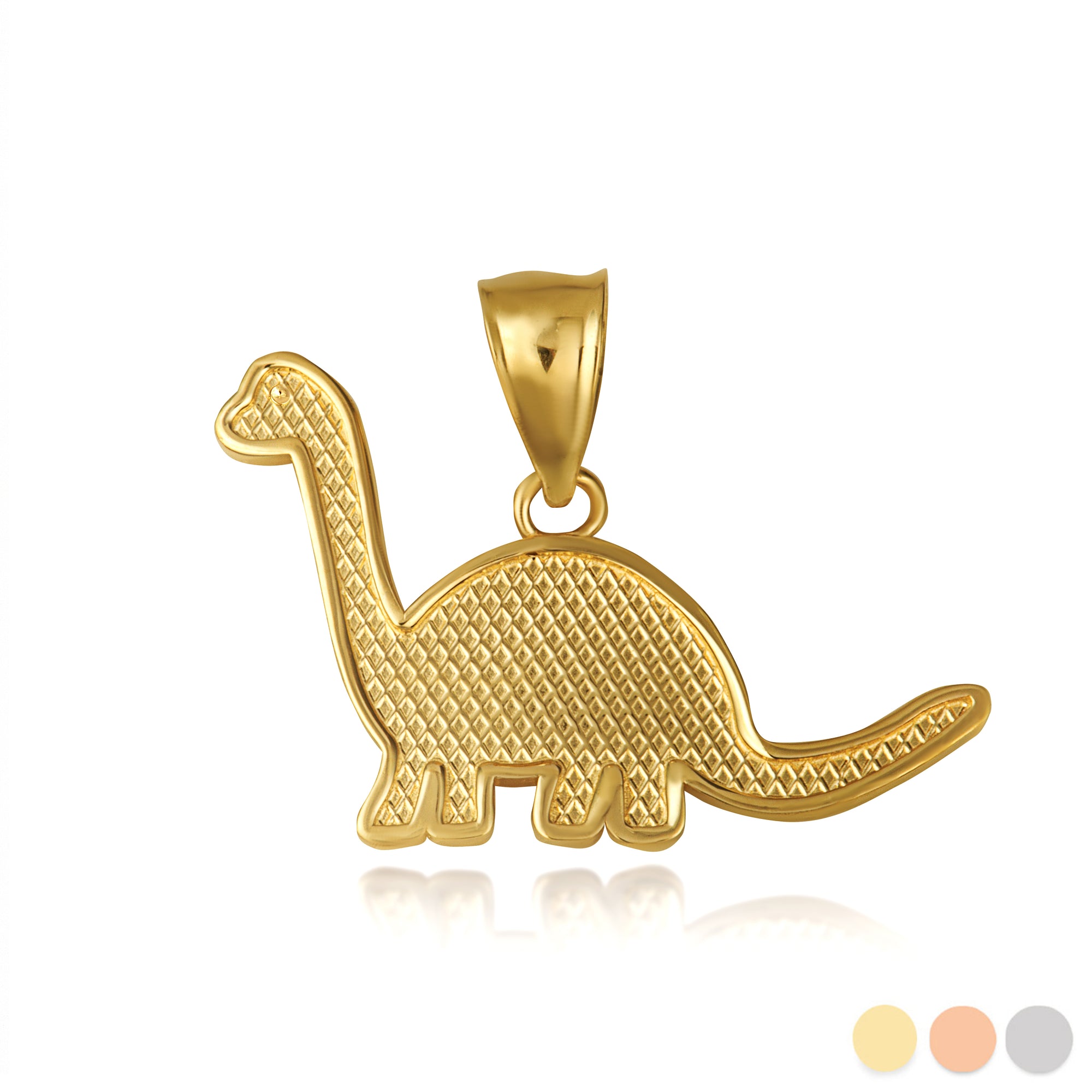 Gold Brachiosaurus Dinosaur Textured Pendant Necklace