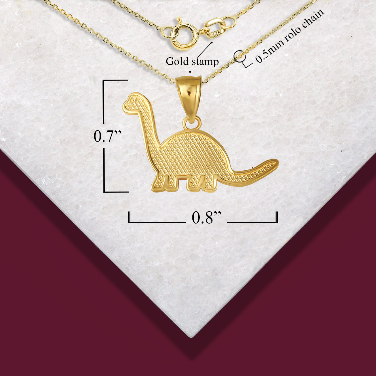 Gold Brachiosaurus Dinosaur Textured Pendant Necklace, view 3
