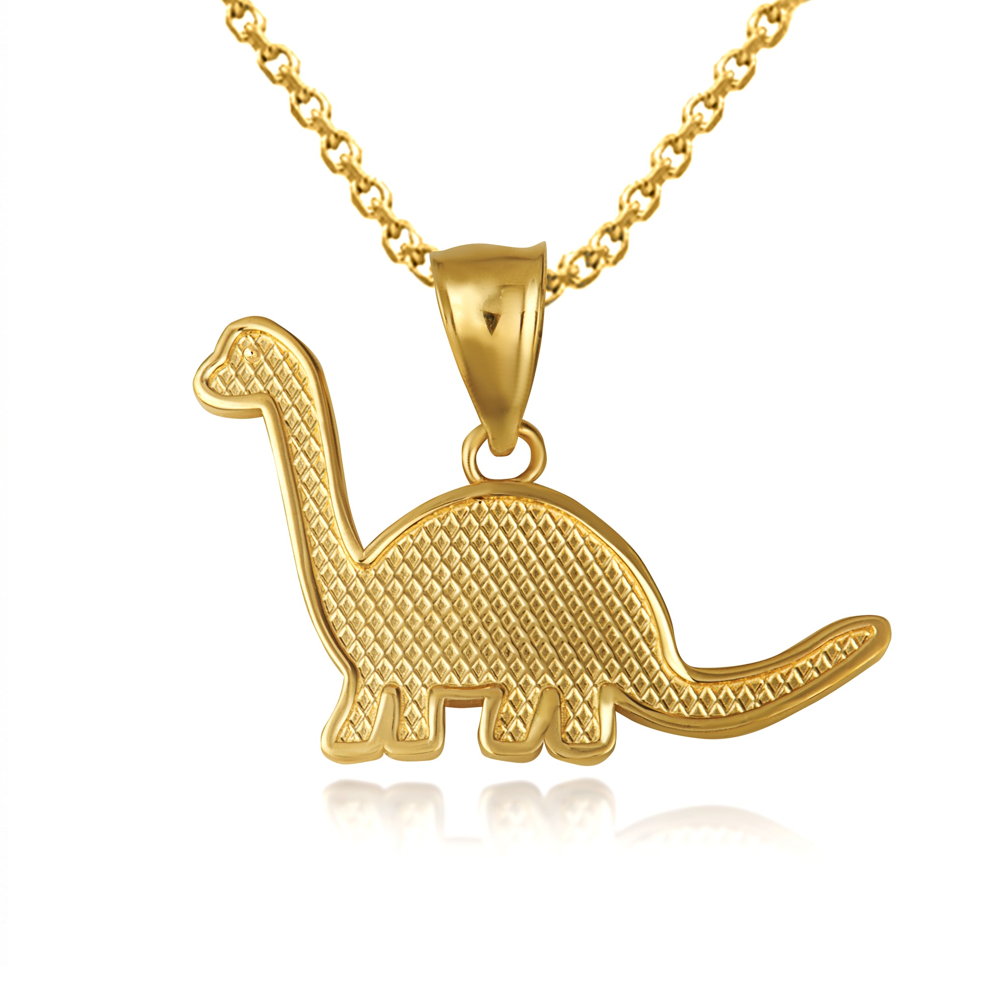Gold Brachiosaurus Dinosaur Textured Pendant Necklace, view 4