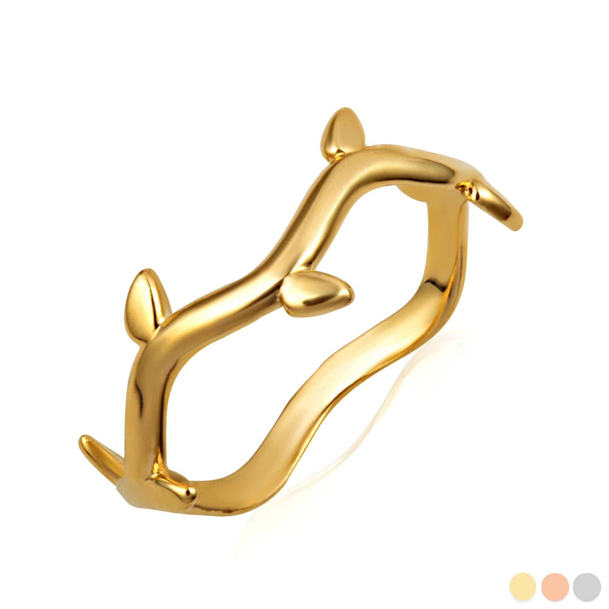 Gold Branch Twig Leaves Band Ring