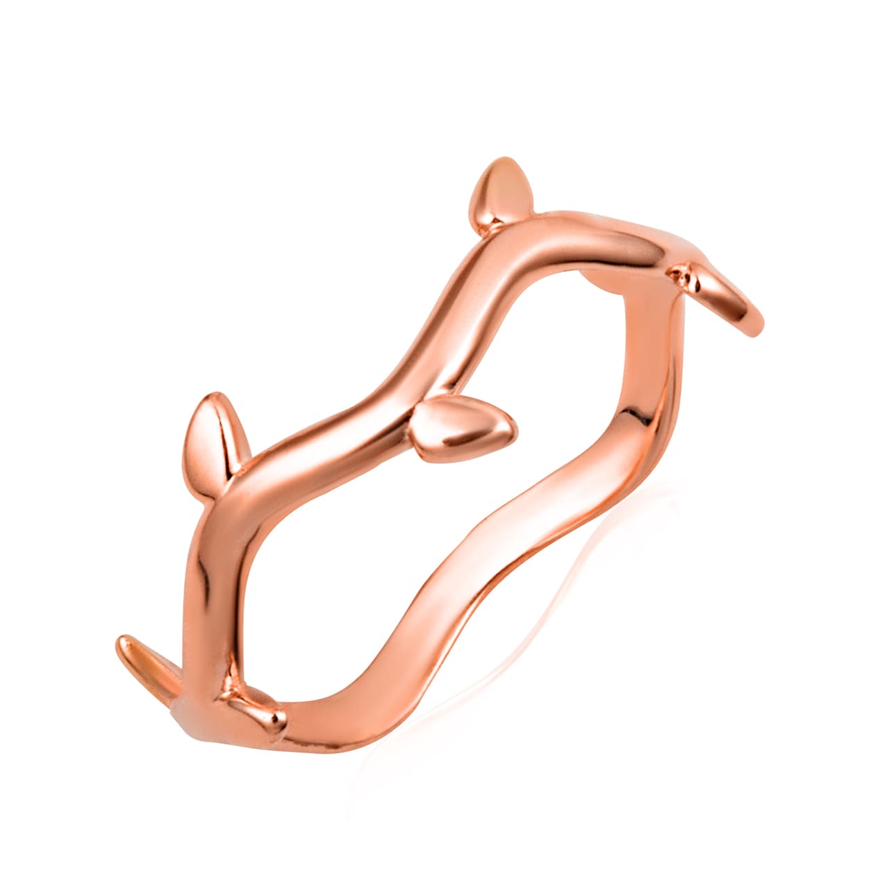 Gold Branch Twig Leaves Band Ring, view 3