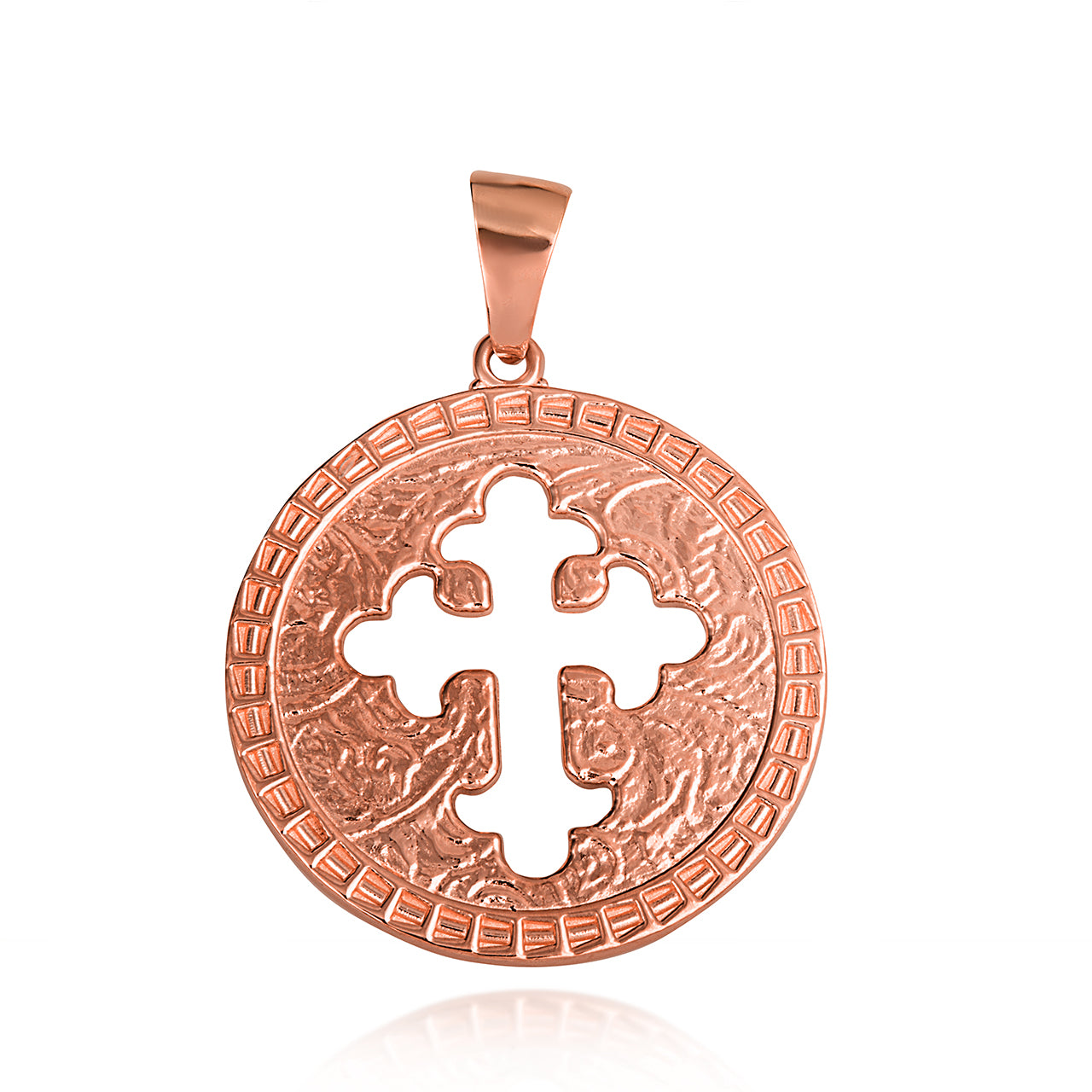 Gold Budded Cross Medallion Pendant Necklace, view 2