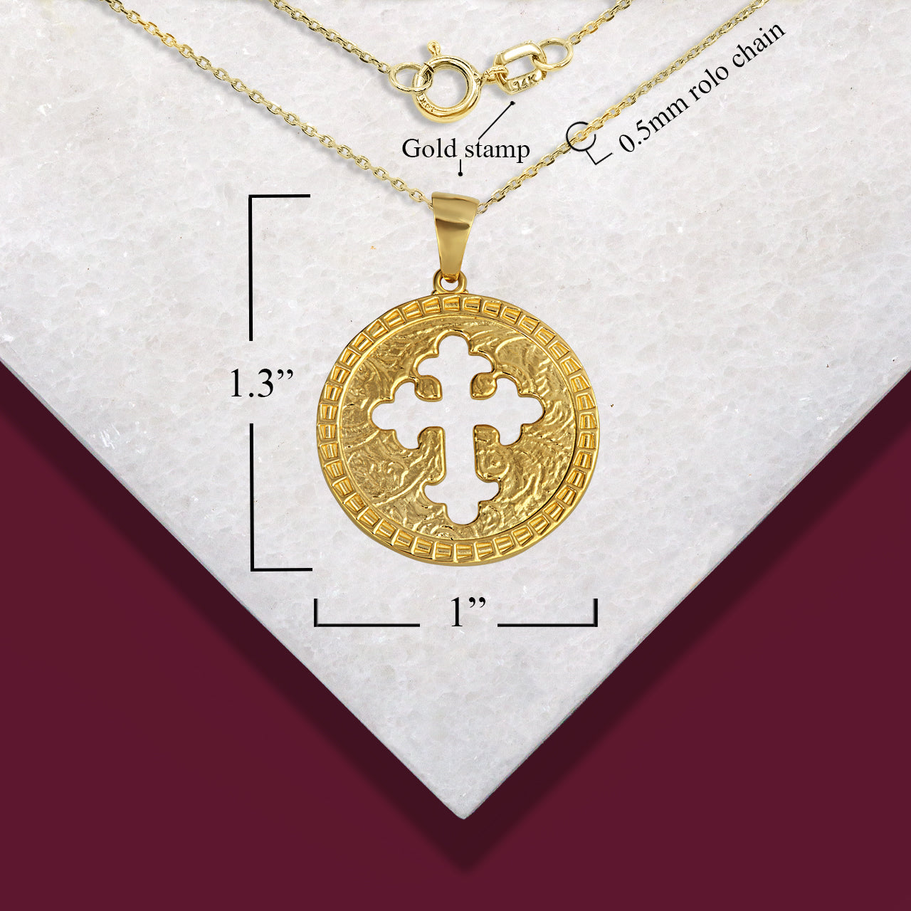 Gold Budded Cross Medallion Pendant Necklace, view 5