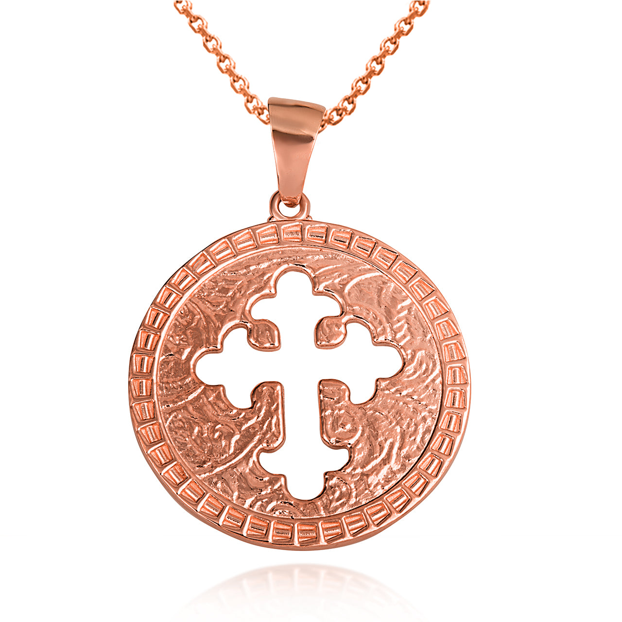Gold Budded Cross Medallion Pendant Necklace, view 7