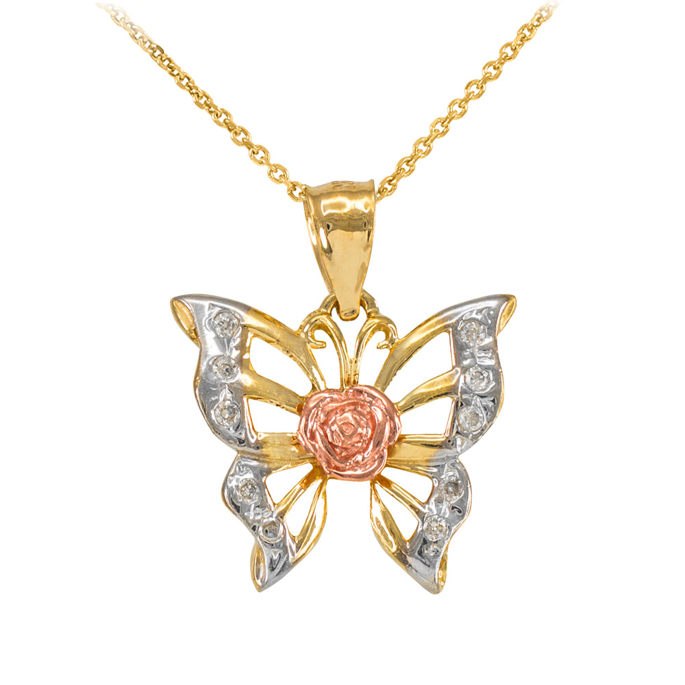 Gold Butterfly CZ Pendant Necklace