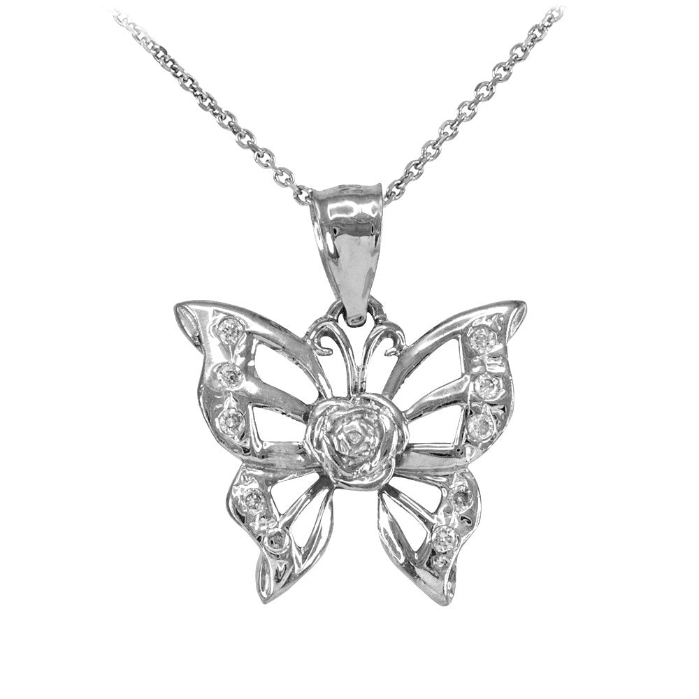 Gold Butterfly CZ Pendant Necklace, view 3