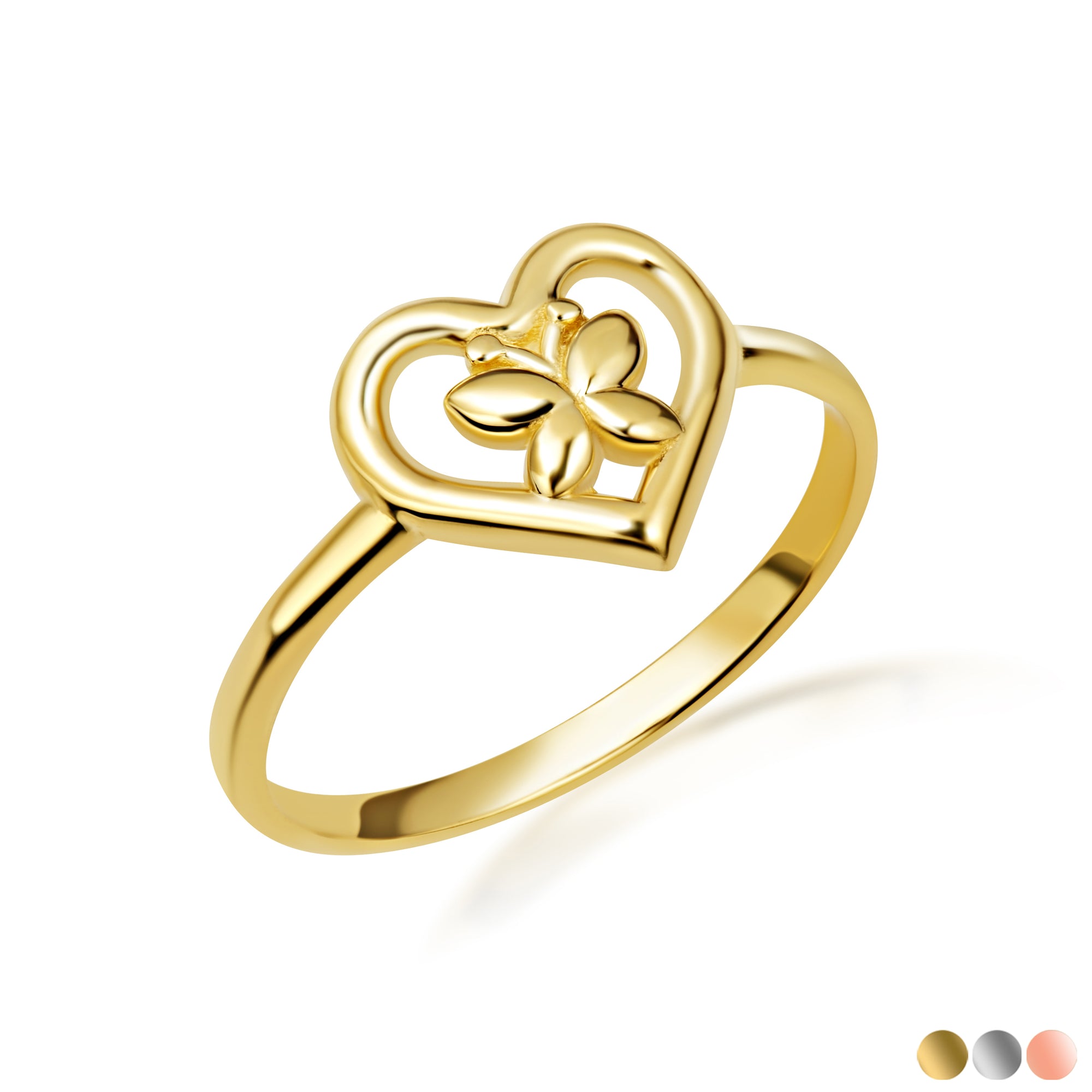 Gold Butterfly Heart Love Ring