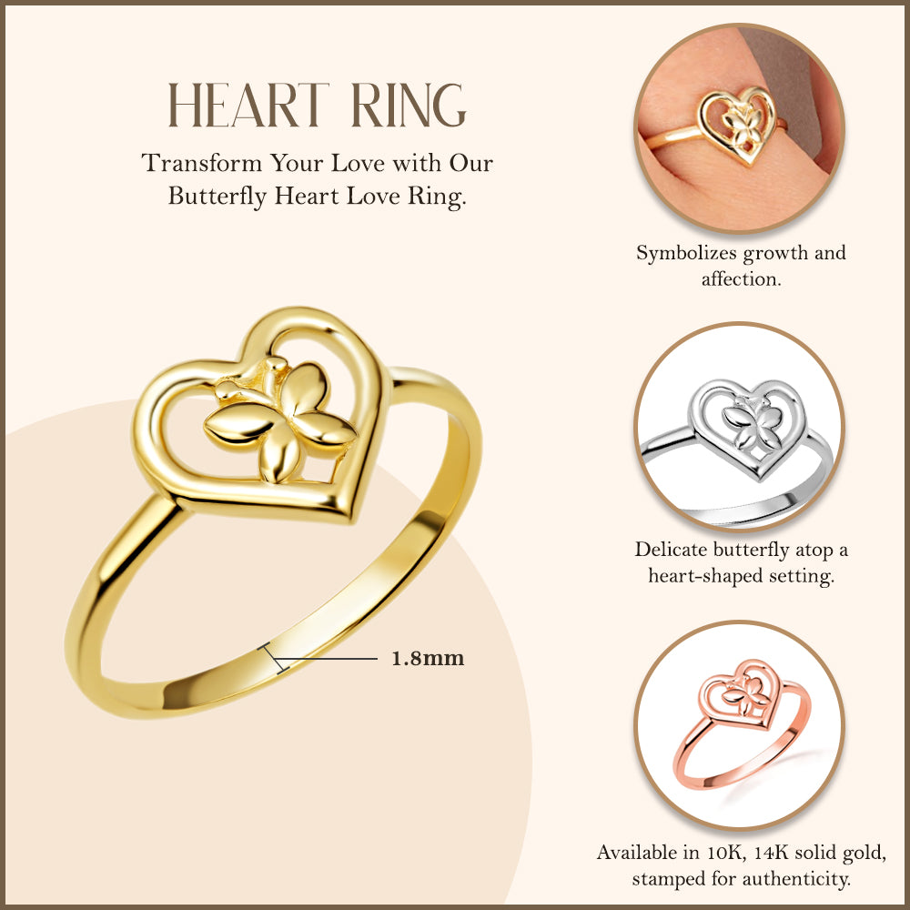 Gold Butterfly Heart Love Ring, view 3