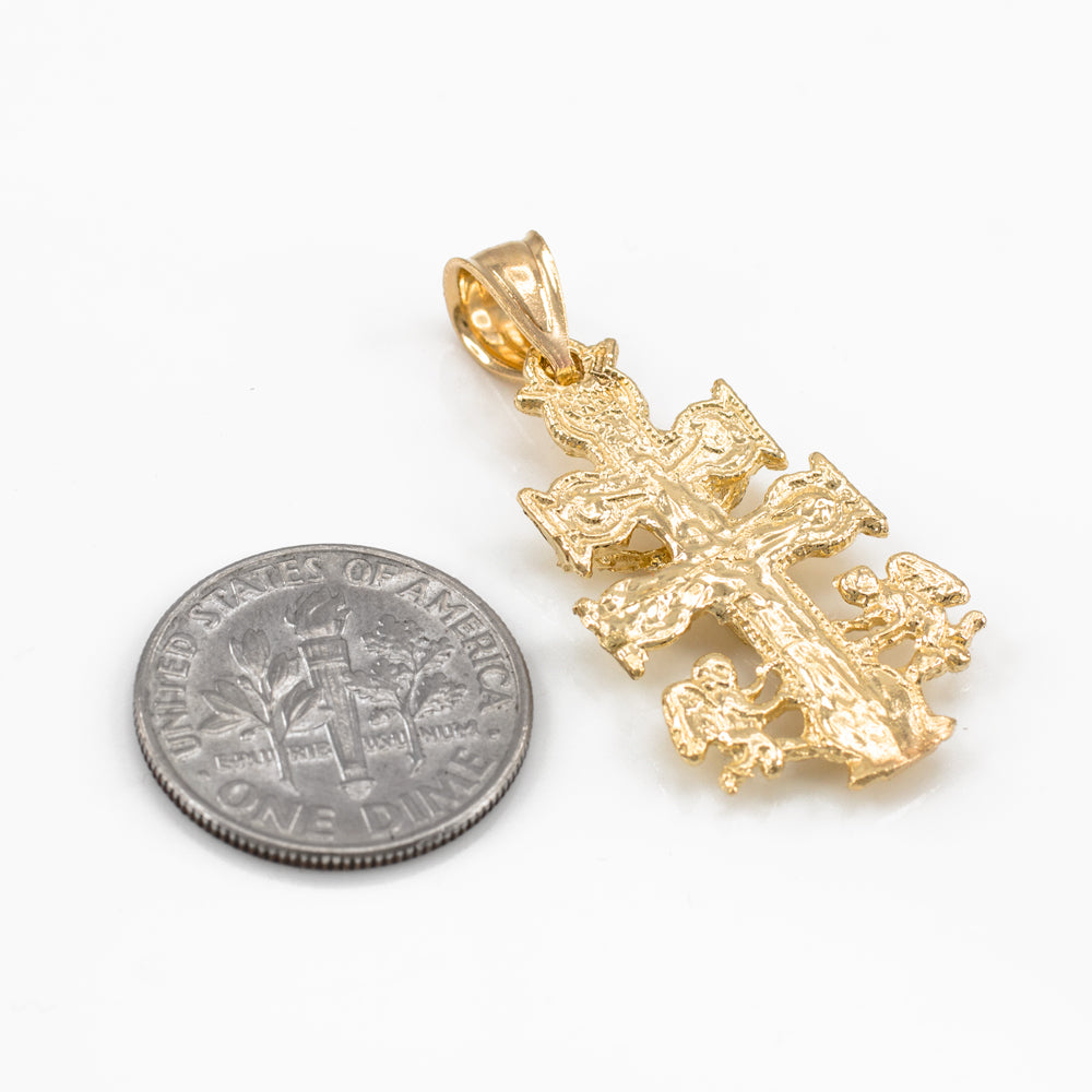 Gold Caravaca Crucifix Cross Charm Pendant Necklace, view 4