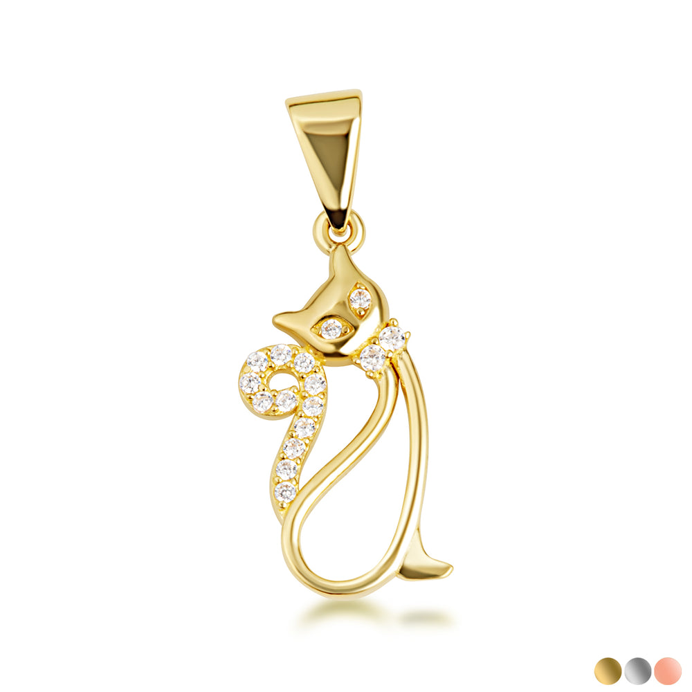 Gold Cat Silhouette Studded Pendant Necklace