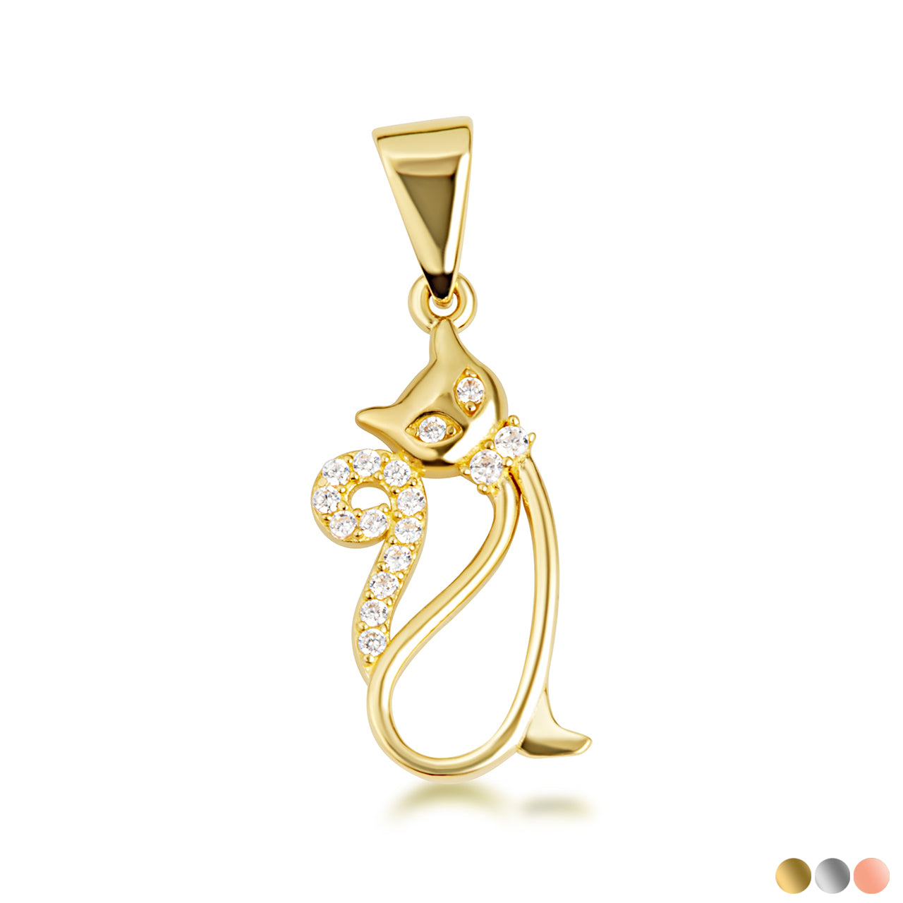 Gold Cat Silhouette Studded Pendant Necklace