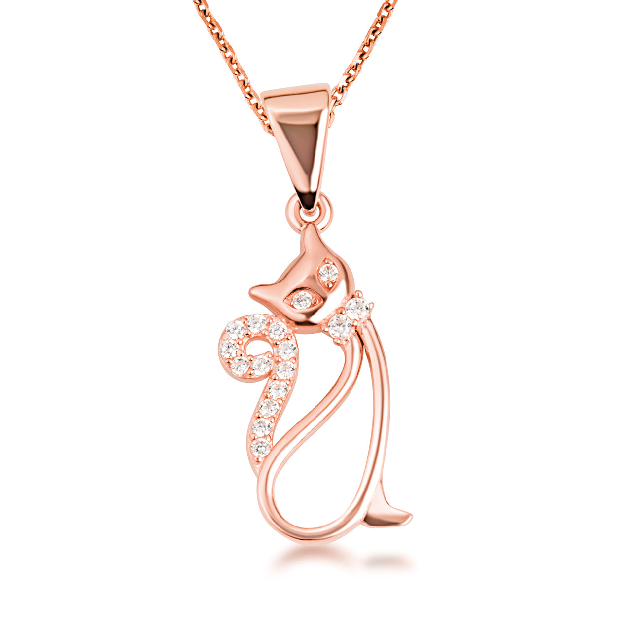 Gold Cat Silhouette Studded Pendant Necklace, view 5
