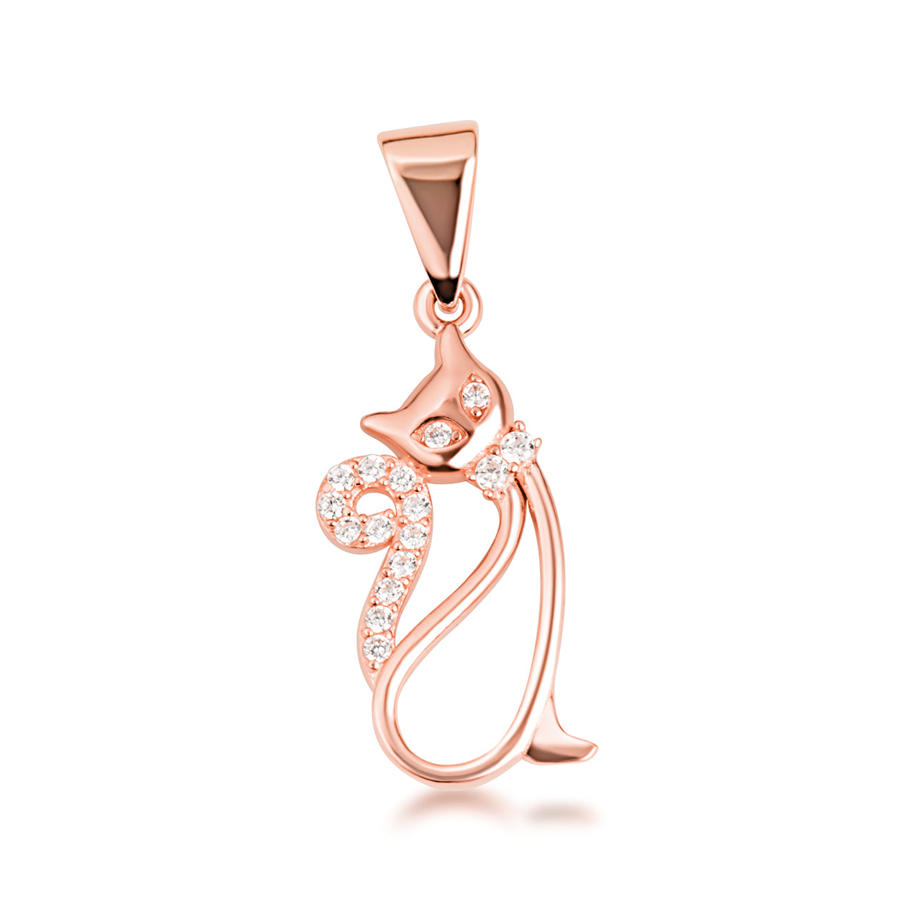 Gold Cat Silhouette Studded Pendant Necklace, view 6