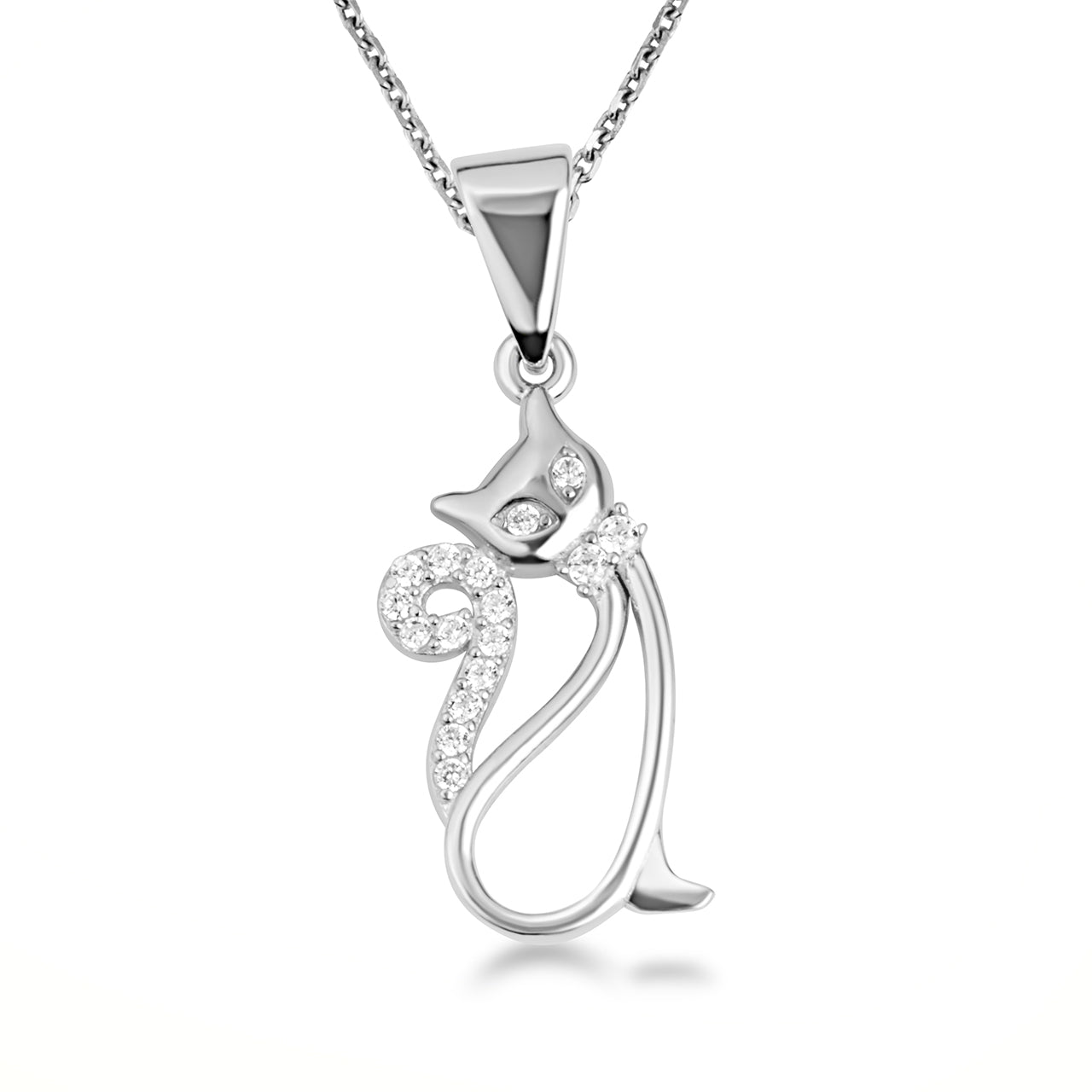Gold Cat Silhouette Studded Pendant Necklace, view 8