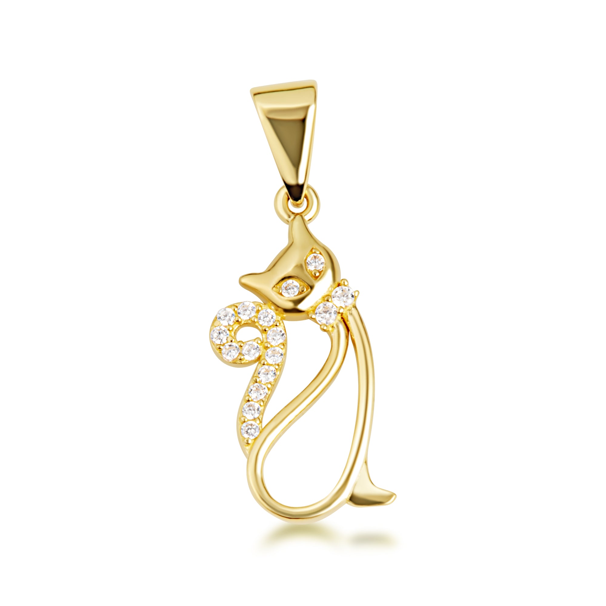 Gold Cat Silhouette Studded Pendant Necklace, view 9